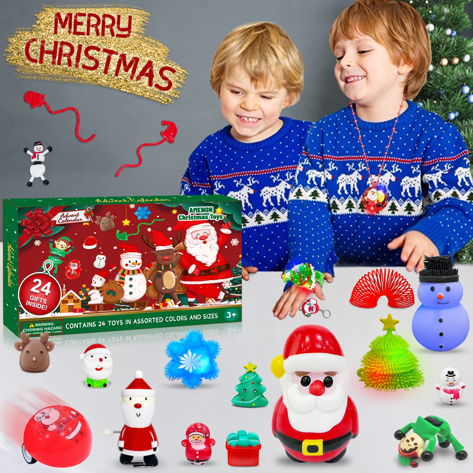 **2024 Christmas Advent Calendar for Kids - 24 Days Countdown with 3 Giant Glow Puffer Balls & 21 Stress Relief Sensory Fidget Toys - Perfect Stocking Stuffers for Boys & Girls - Fun Holiday Countdown & Sensory Play**