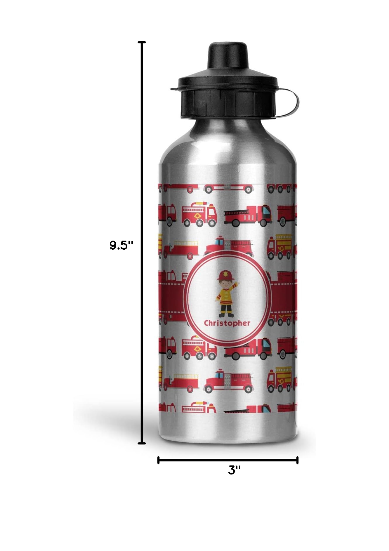 Customized Firetruck Design Aluminum Water Bottle - 20oz Insulated Stainless Steel - Perfect for Firefighters, Kids & Outdoor Adventures