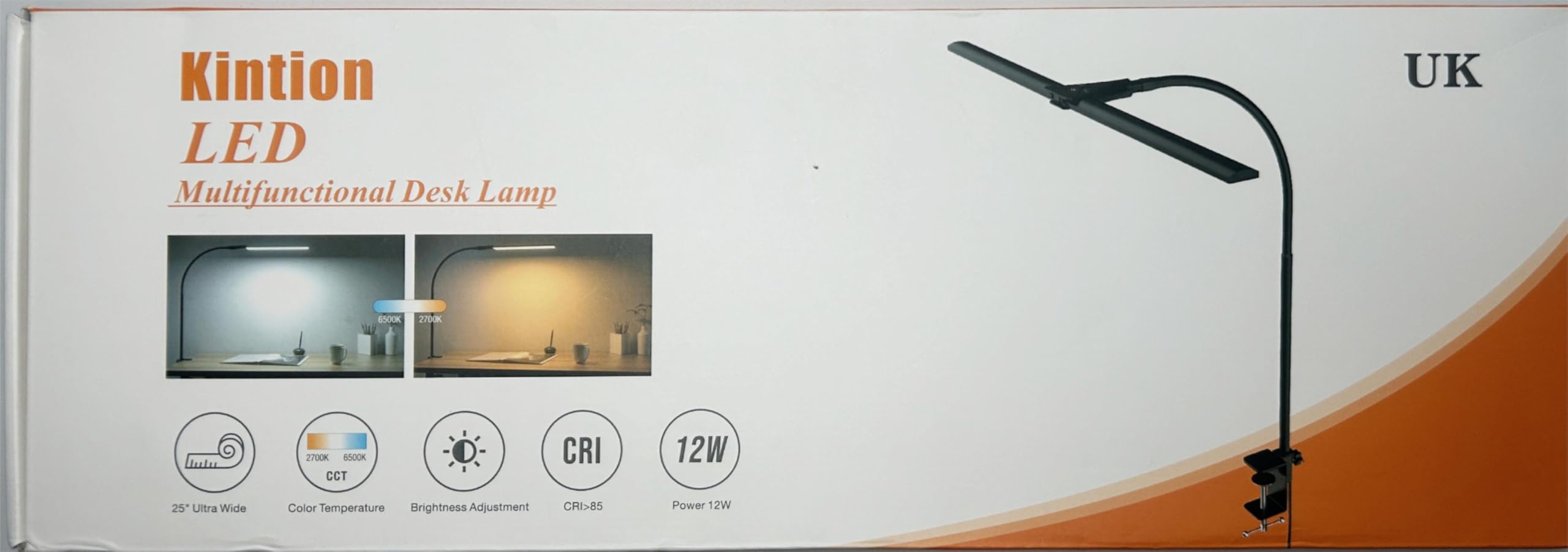 Kintion 12W Adjustable Gooseneck Desk Lamp - Ultra Bright LED Task Light for Home Office, Study, Reading & Architectural Lighting with Clip - Perfect for Night Work, Dorm Room & Workspace