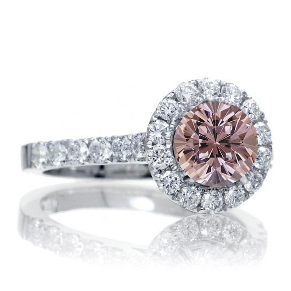 1.5 Carat Round Cut Morganite & Diamond Moissanite Engagement Ring in 10K White Gold - Perfect for Proposals, Weddings & Anniversary Gifts