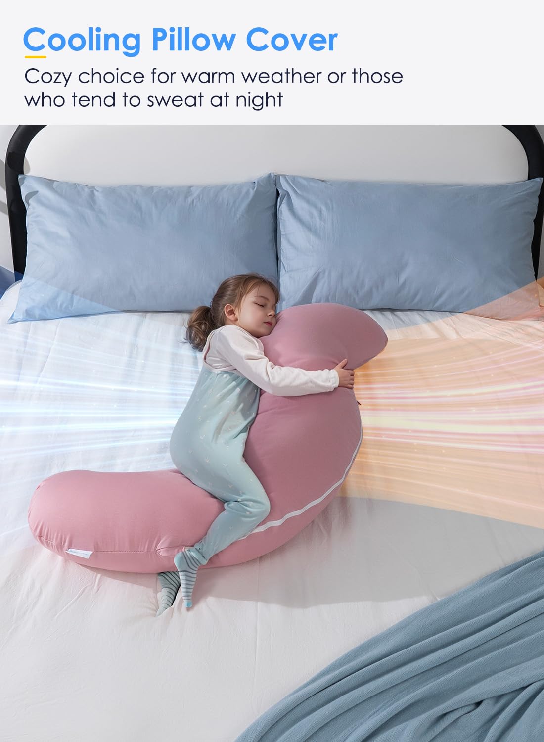 QUEEN ROSE Cooling Body Pillow for Adults - S Shaped Full Body Support Pillow with Removable Cover, Ideal for Side Sleepers & Pregnancy Comfort - Soft Hug Pillow for Bed, Couch & Travel (Pink)