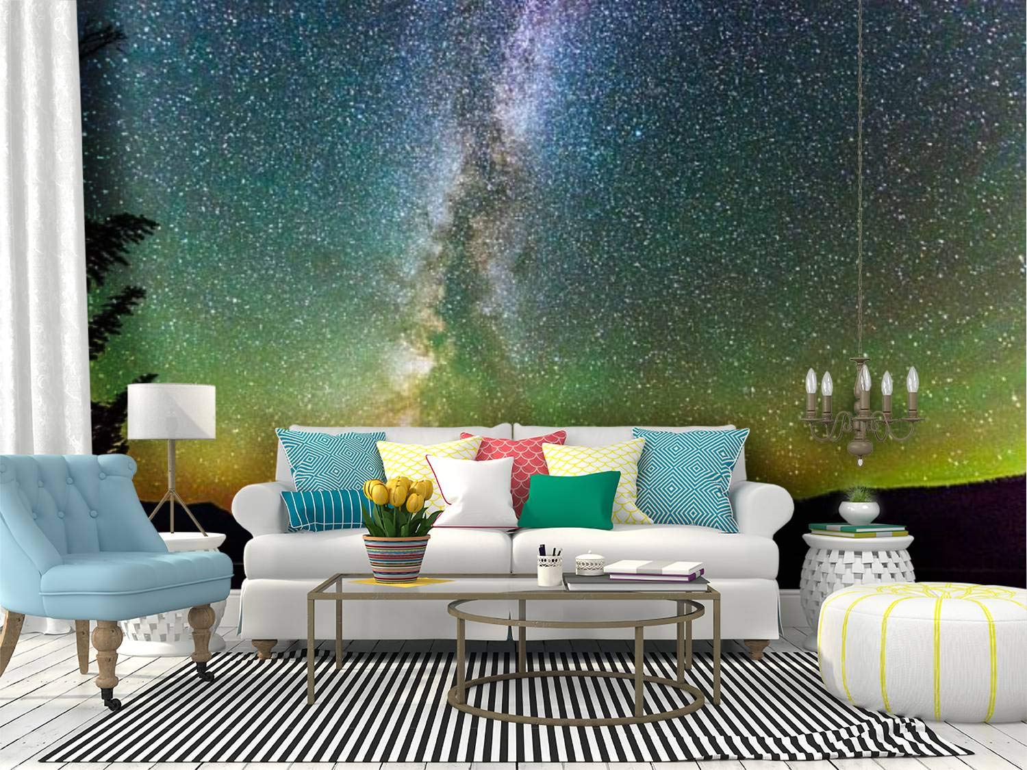 Self-Adhesive Wallpaper Roll - Majestic Night Sky with Stars & Milky Way Galaxy Design | Removable Peel & Stick Wall Mural for Bedroom, Living Room, Nursery Decor | Easy DIY Home Covering Film