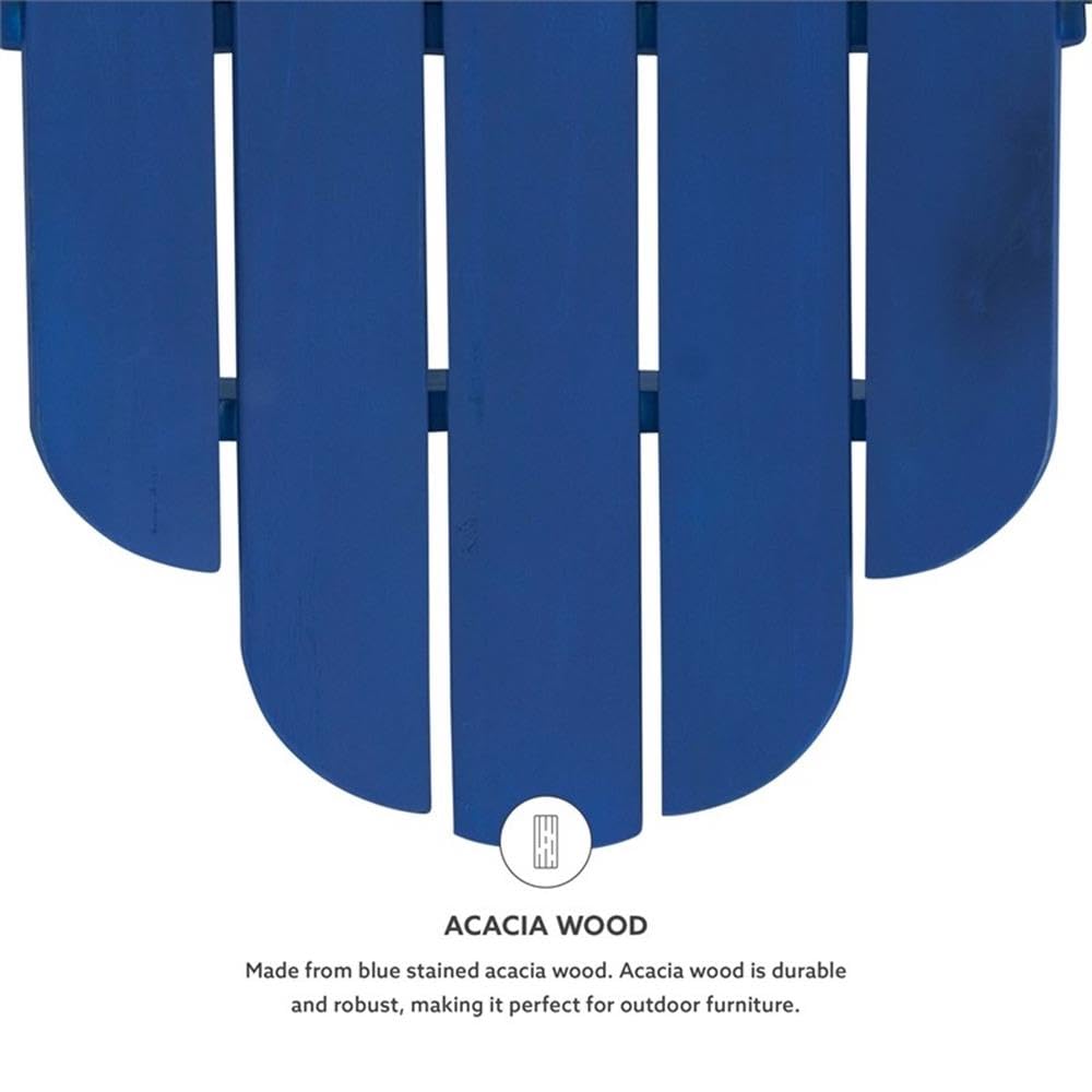 Linon Adirondack Solid Acacia Wood Outdoor Chair - Weather-Resistant Blue Stain Finish for Patio, Garden & Poolside Relaxation