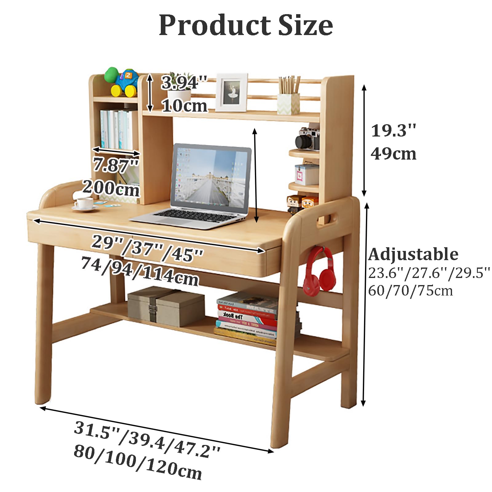 Kids Writing Desk with Drawers & Bookshelf - Solid Wood Study Table for Children | Home Office & School Learning Workstation (31.5 Inch, White) - Perfect for Homework, Online Classes & Creative Activities