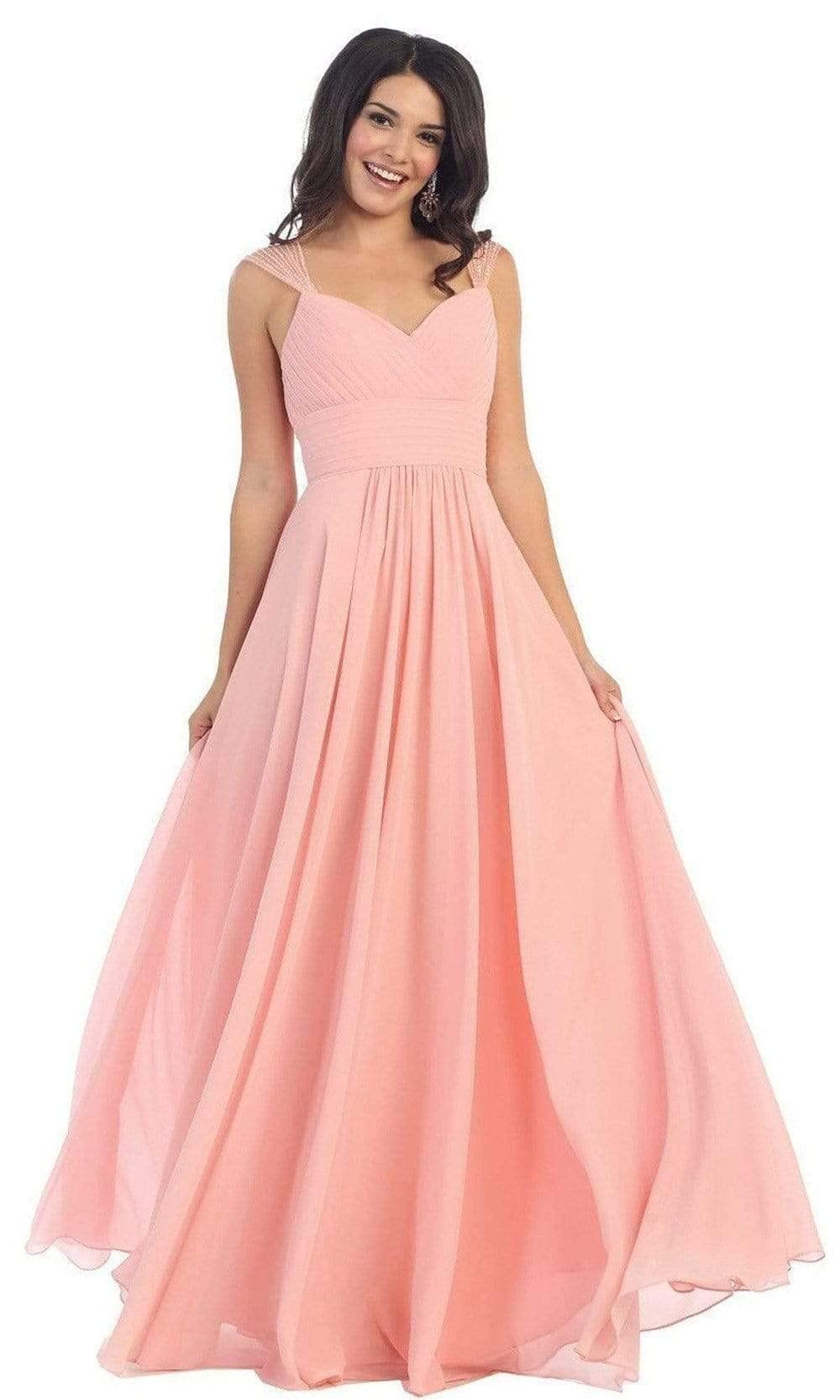Elegant May Queen MQ1275 Empire Waist Evening Gown for Women - Perfect for Prom, Wedding Guest & Black Tie Events