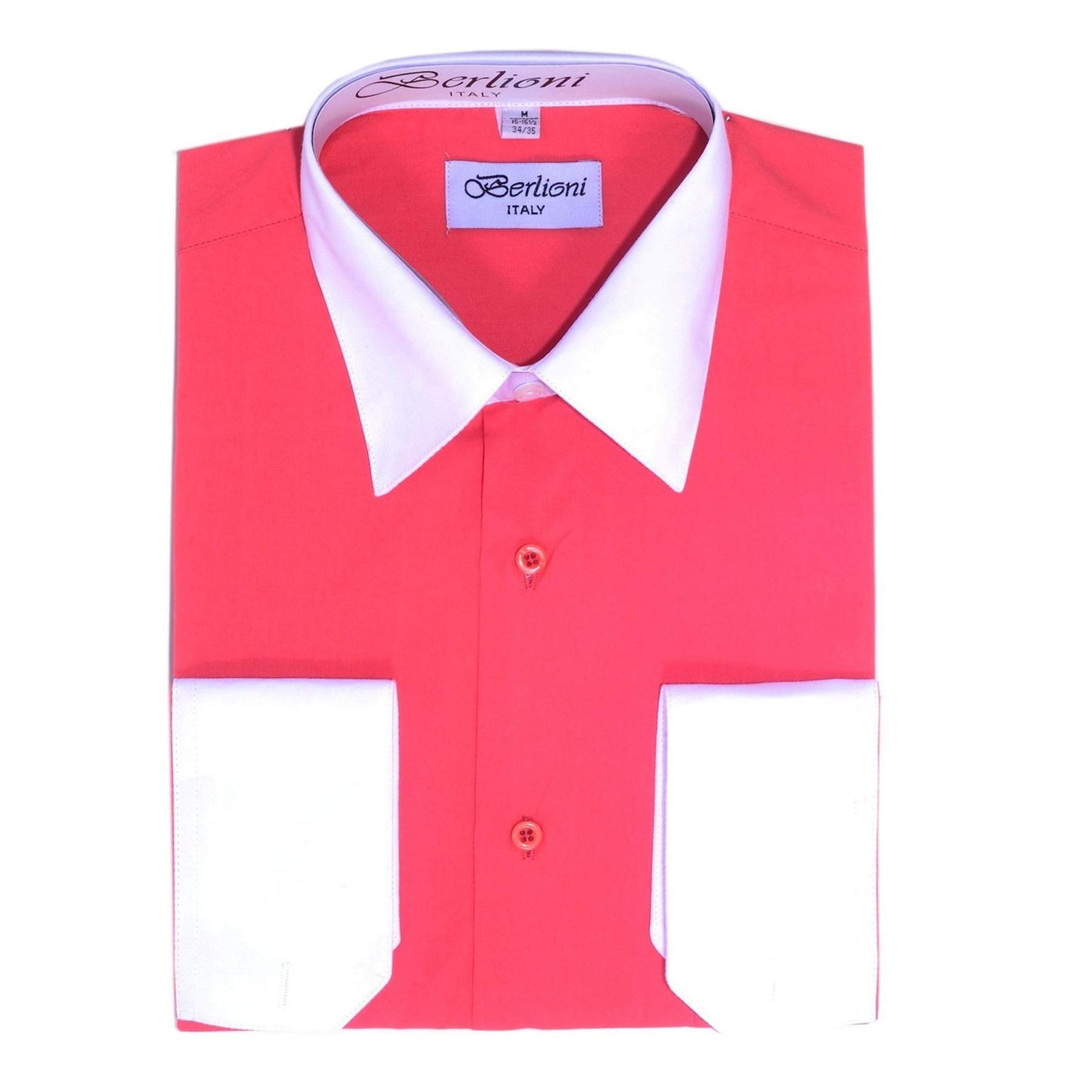 Premium Coral & White Two-Tone Men's Dress Shirt - Slim Fit Formal Business Shirt for Office, Wedding & Special Occasions