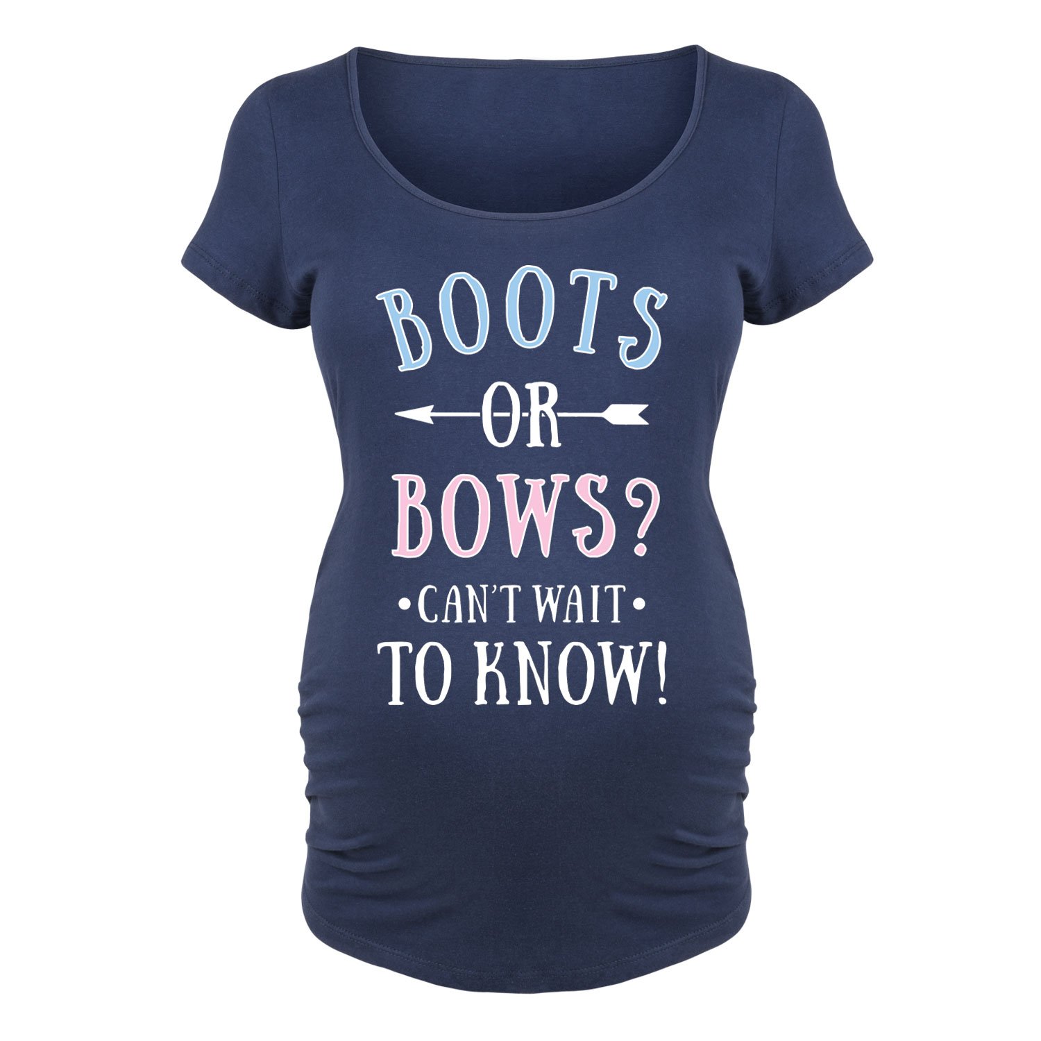 Bloom Maternity - Boots or Bows Maternity Scoop Neck T-Shirt for Pregnancy - Comfortable & Stylish Maternity Top for Casual Wear, Baby Shower & Photo Shoots