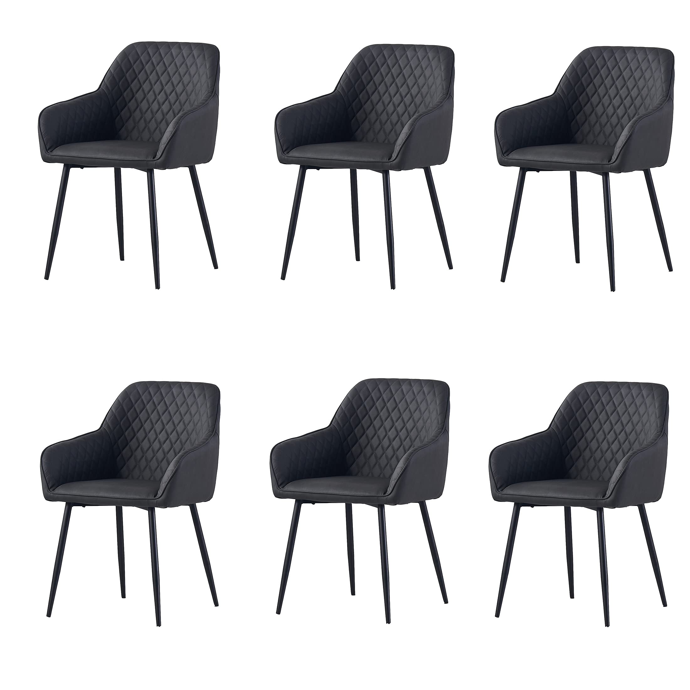KEIVVAKN Set of 6 Modern Grey Leather Dining Chairs with Arms - Comfortable Upholstered Side Chairs for Kitchen, Dining Room & Office - Elegant Seating for Home & Restaurant Use