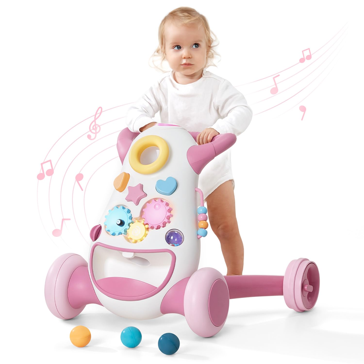 Montessori Baby Walker Toy for Toddlers - Interactive Push Toy with Soft Music & Lights, Adjustable Speed & Non-Slip Wheels | Educational Learning Activity Center for Early Childhood Development | Perfect for Home, Daycare & Preschool Playtime
