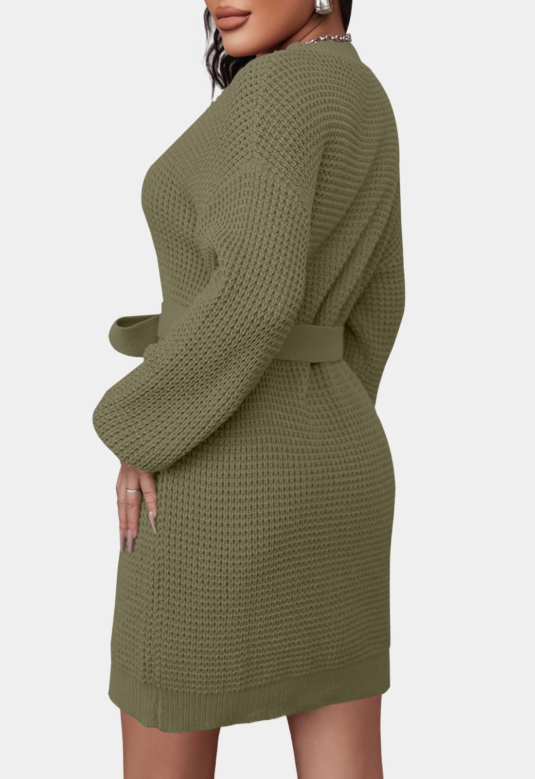 ZESICA Women's Long Sleeve Waffle Knit Tie Waist Tunic Sweater Dress - Fall Winter Pullover Casual Outfit for Work, Date Night & Holiday Season