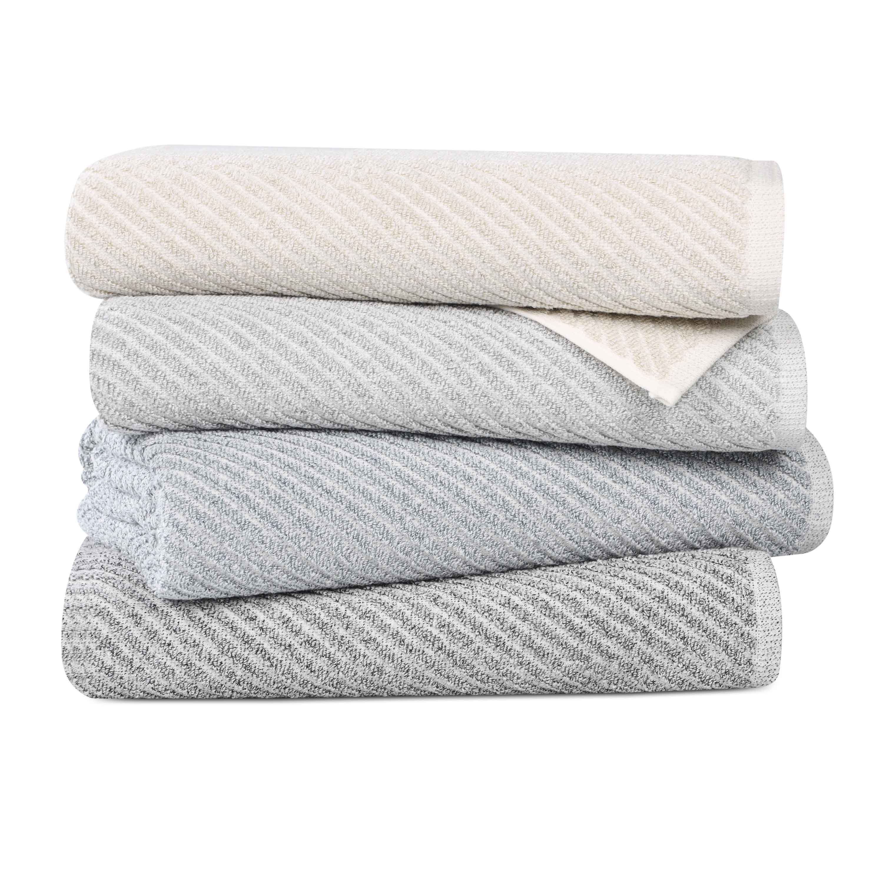 Amelia Cotton Blend Diagonal Stripes Bath Towels Set of 2 - Ultra Soft & Absorbent Large Bath Sheets for Spa, Beach & Luxury Bathroom Decor
