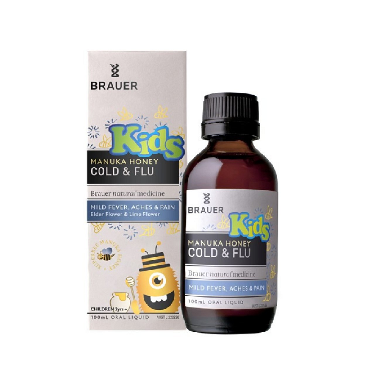 Brauer Kids Manuka Honey Cold & Flu Relief Liquid - Natural Immune Support for Children - Perfect for Cough, Sore Throat & Seasonal Wellness at Home & School