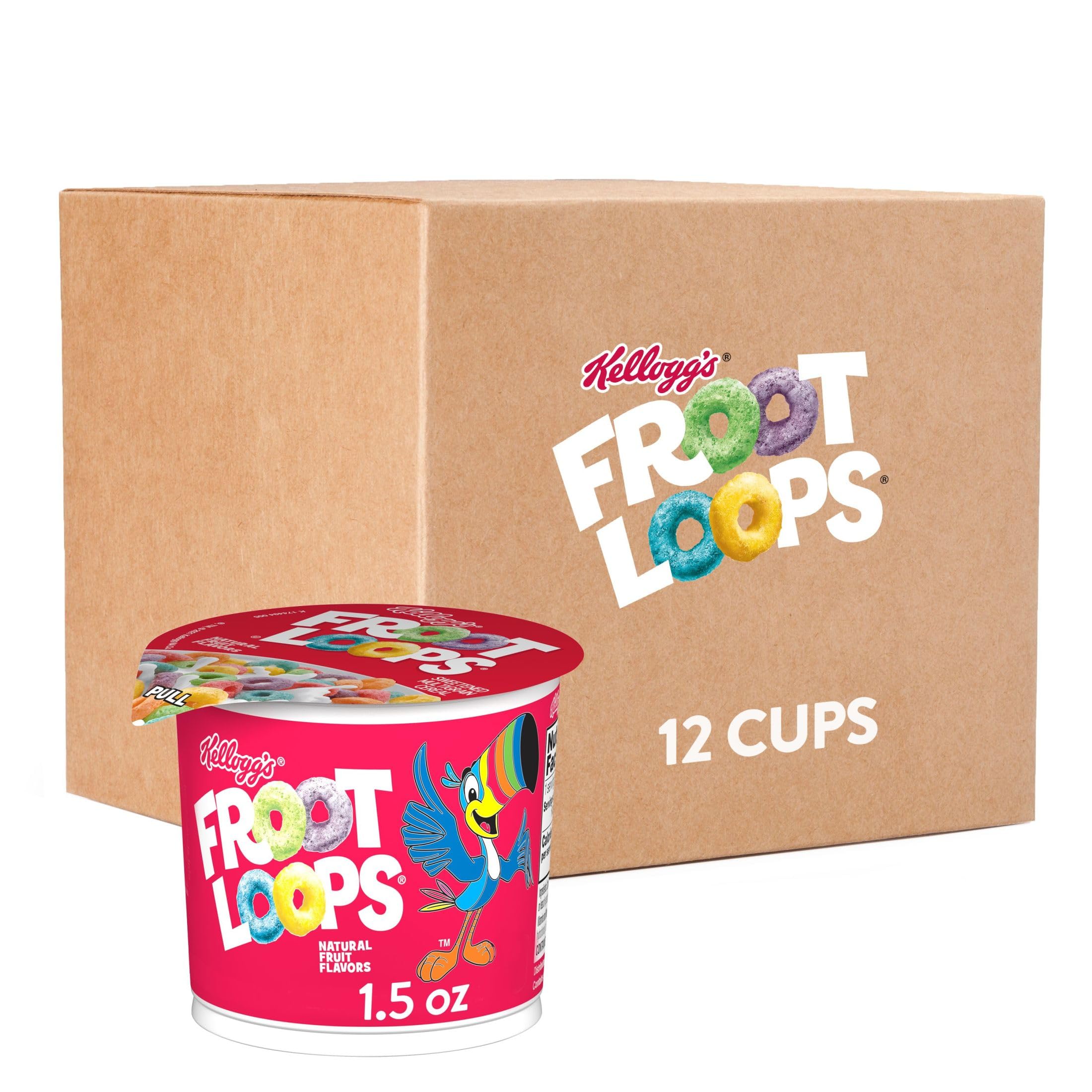 Kellogg's Froot Loops Breakfast Cereal Cups - Fruit Flavored Snacks with Vitamin C, Original 18oz (12 Cups) - Perfect for On-the-Go Breakfast, School Lunches & Office Snacking