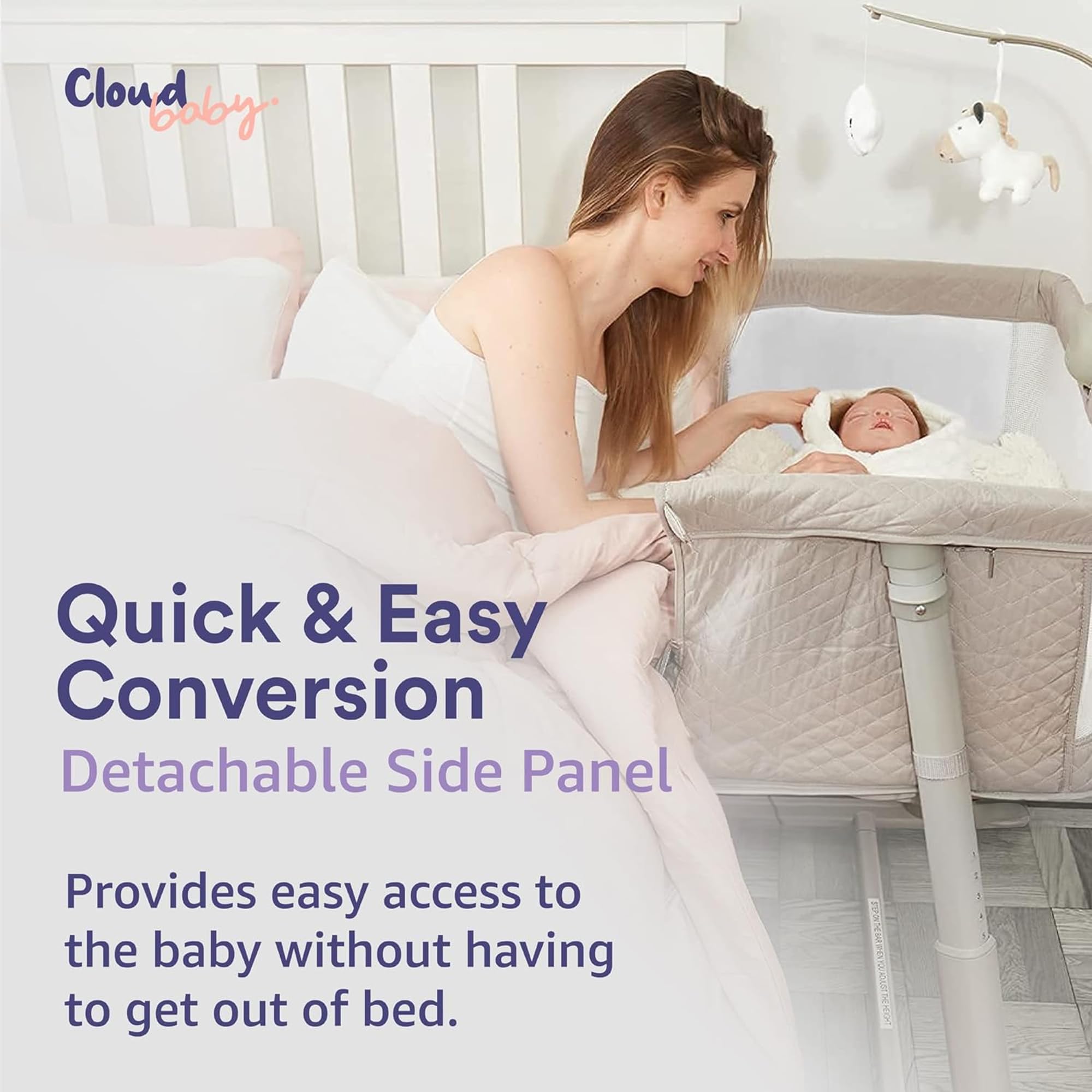 Portable Baby Bassinet for Newborns & Infants - Adjustable Cloud Bedside Crib with Soothing Music & Hanging Mobile - Safe Co-Sleeping Solution for Girls & Boys | Nursery, Bedroom, Travel & On-the-Go Parenting