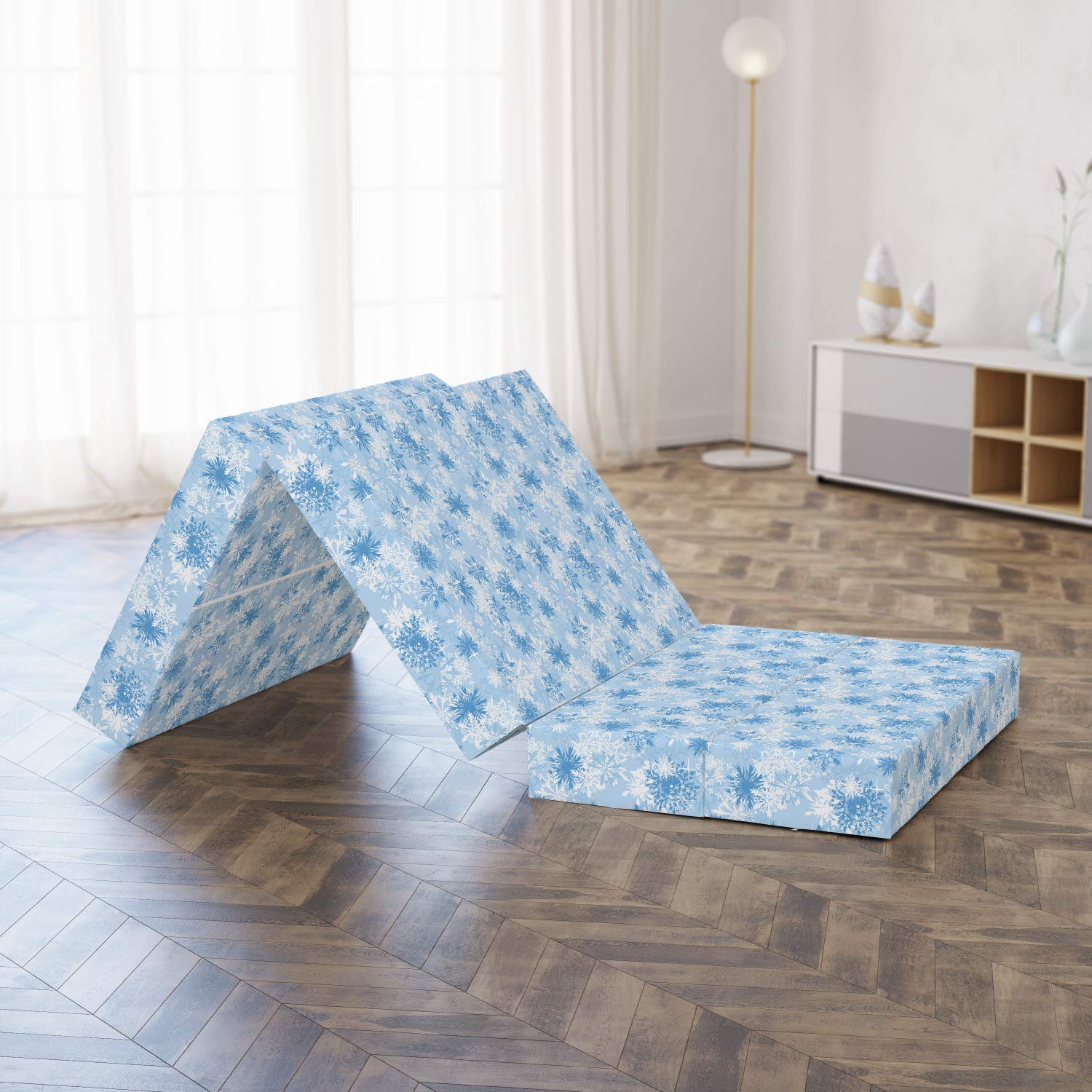 Ambesonne Snowflake Foldable Mattress - Christmas Holiday Guest Bed - 74.8