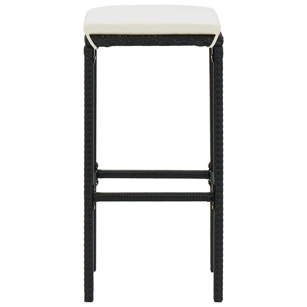 FAMIROSA 2-Piece Black Poly Rattan Bar Stools with Cushions - 19 lbs Weight - Perfect for Kitchen Island, Breakfast Nook & Outdoor Patio Seating