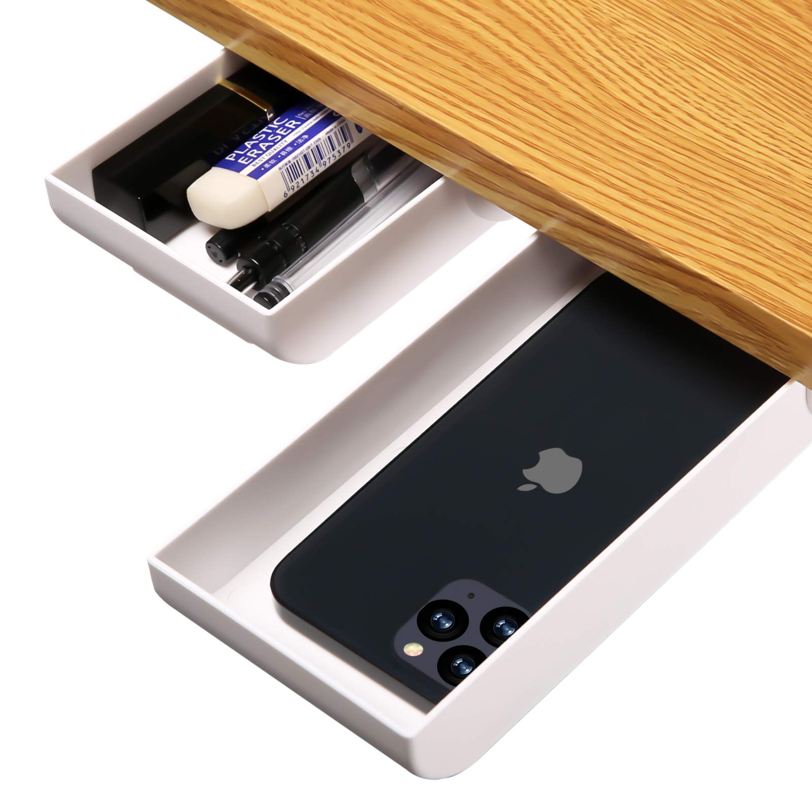 2-Pack Pop-Up Desk Pencil Drawer Organizer - Hidden Student Storage Tray for Office, School & Home - White | Perfect for Organizing Pens, Markers & Stationery on Study Desks & Workstations