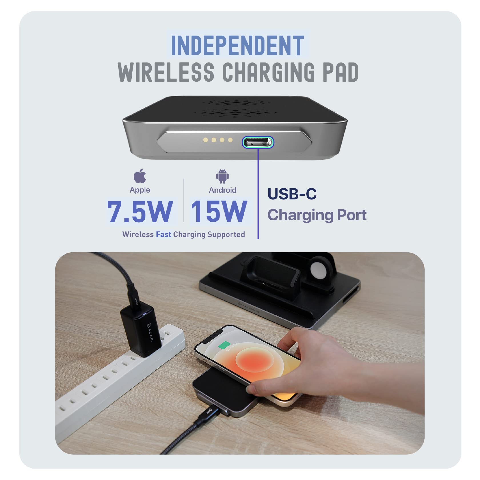 ADAM elements Omnia Q5 5-in-1 Wireless Charging Station - Qi-Certified Fast Charger for iPhone 8-16 Series, Apple Watch, AirPods 2/Pro, Apple Pencil 2 & Android Phones | Perfect for Home, Office & Travel Multi-Device Charging