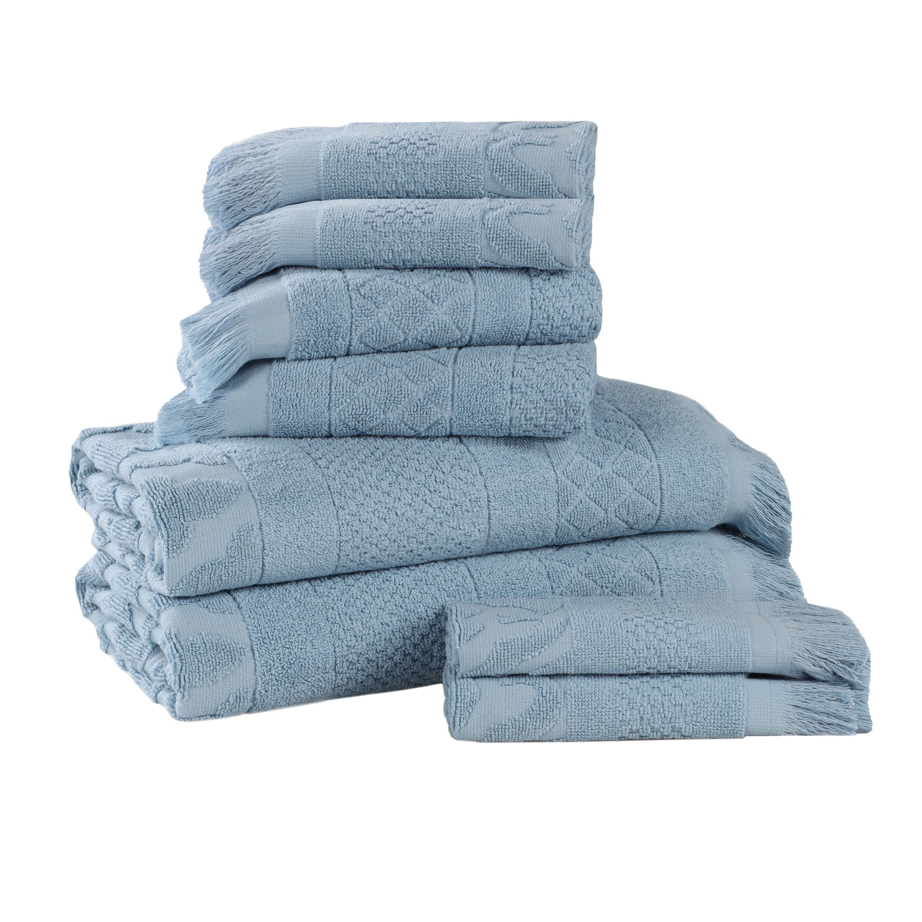 Premium 8-Piece Cotton Geometric Jacquard Towel Set - Ultra Soft, Absorbent & Plush - Perfect for Bathroom, Spa, and Guest Use