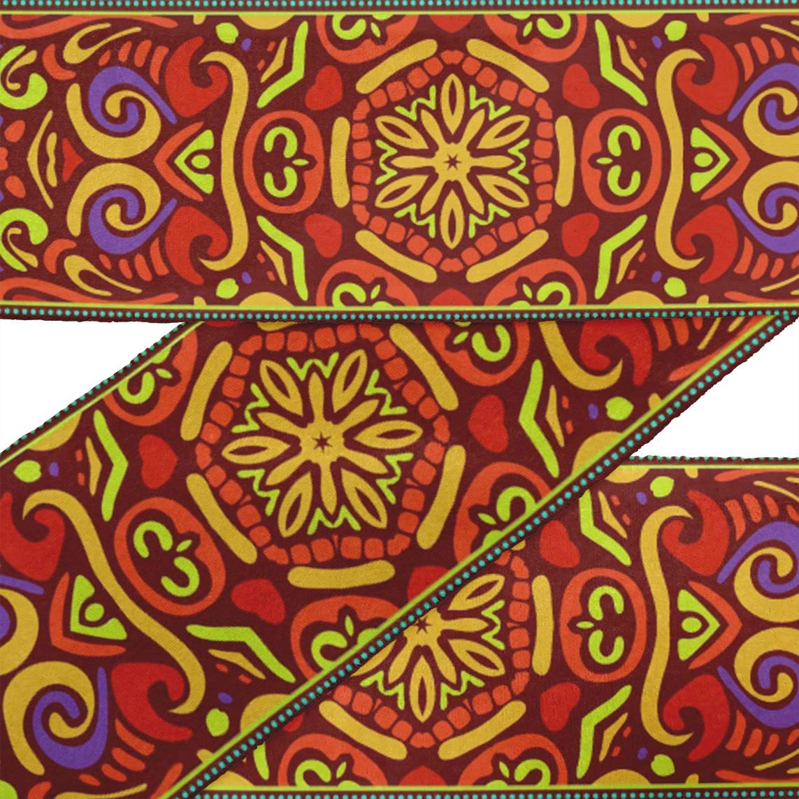 Red Stripe & Mandala Printed Velvet Ribbon Trim - 9 Yards Decorative Fabric Lace for Crafts, Sewing Accessories (2 Inches Wide) - Perfect for DIY Projects, Gift Wrapping & Home Decor