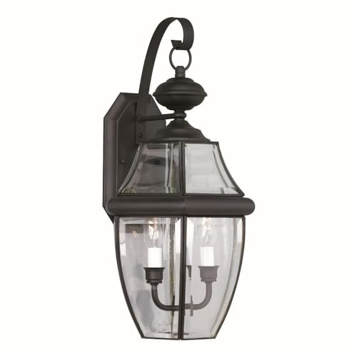Traditional 2-Light Outdoor Wall Lantern with Clear Beveled Glass - Black Exterior Lighting Fixture for Porch, Patio, Garden & Entryway