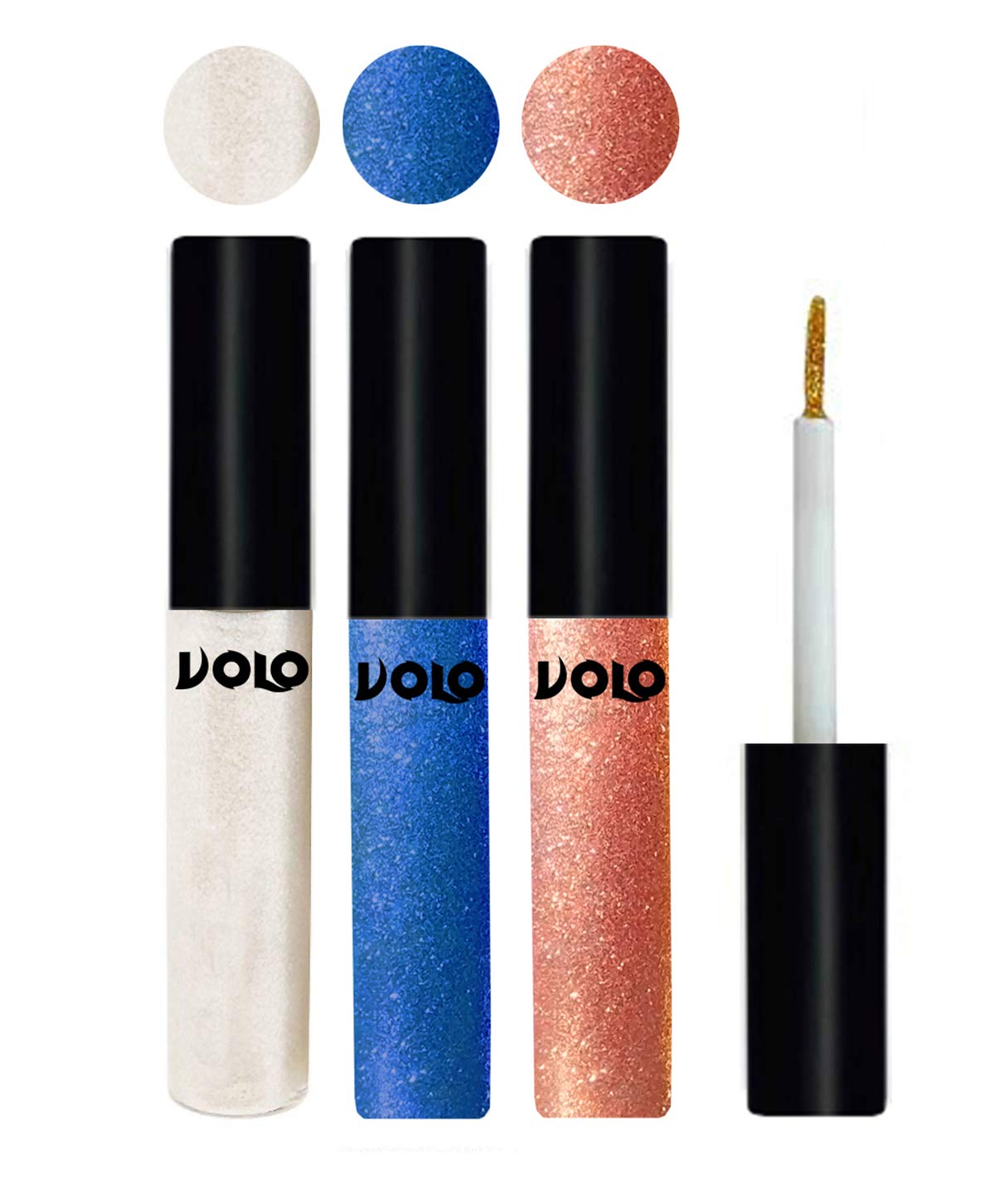 Volo Waterproof Glitter Eyeliner - Long Lasting, Smudge Proof Eye Makeup (White, Sky Blue, Rose Gold) | Perfect for Parties, Festivals, Cosplay & Special Occasions