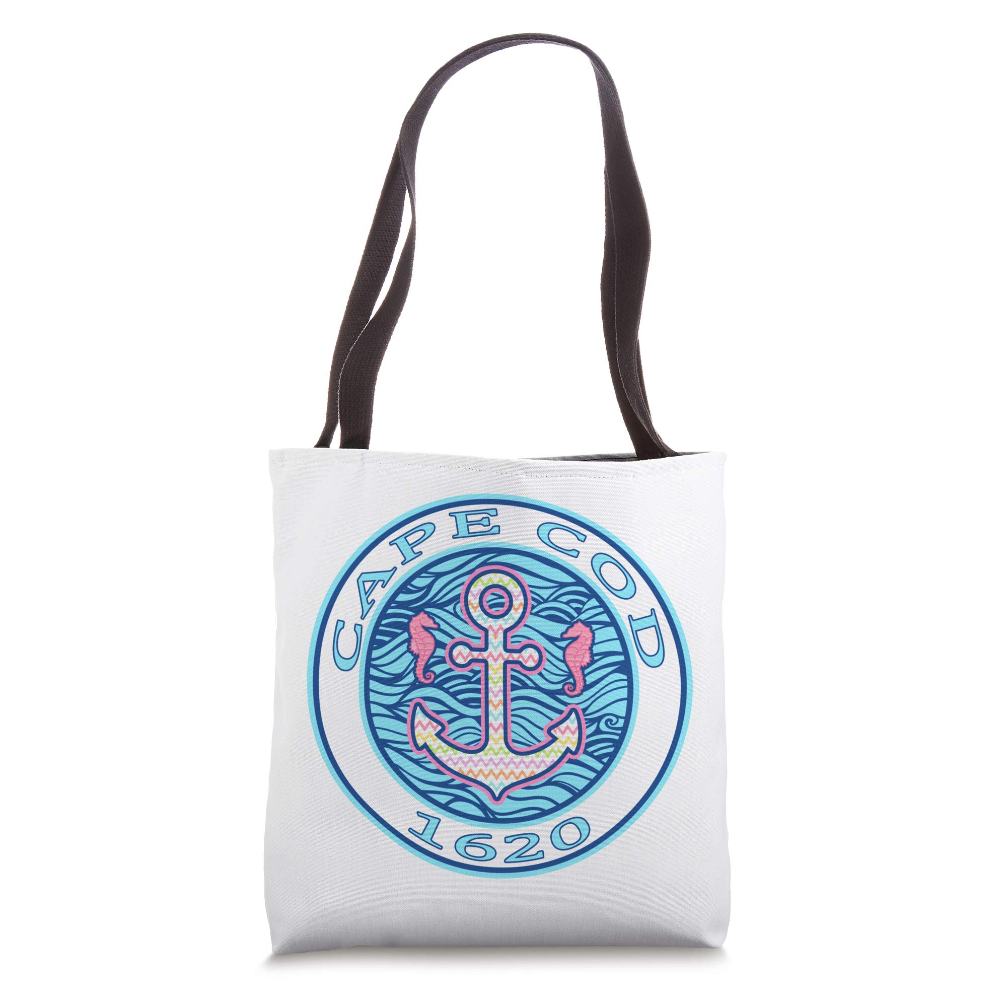 Preppy Anchor & Seahorse Tote Bag - Pink & Blue Nautical Design for Women | Beach, Shopping & Everyday Use