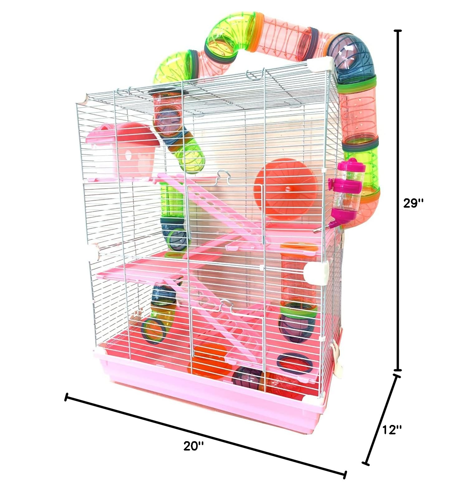 5-Tier Pink Hamster Cage - Spacious Mouse & Gerbil Mansion Habitat with Multi-Level Design | Perfect for Small Pet Homes, Play Areas & Cage Enrichment