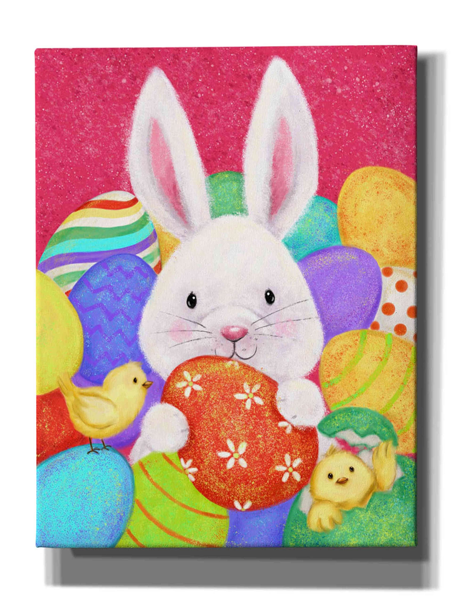Easter Rabbit Wall Art by Makiko - 26x34 Inch Canvas Painting, Spring Home Decor, Easter Bunny Nursery Decor, Living Room Wall Hanging for Holiday & Seasonal Decorations
