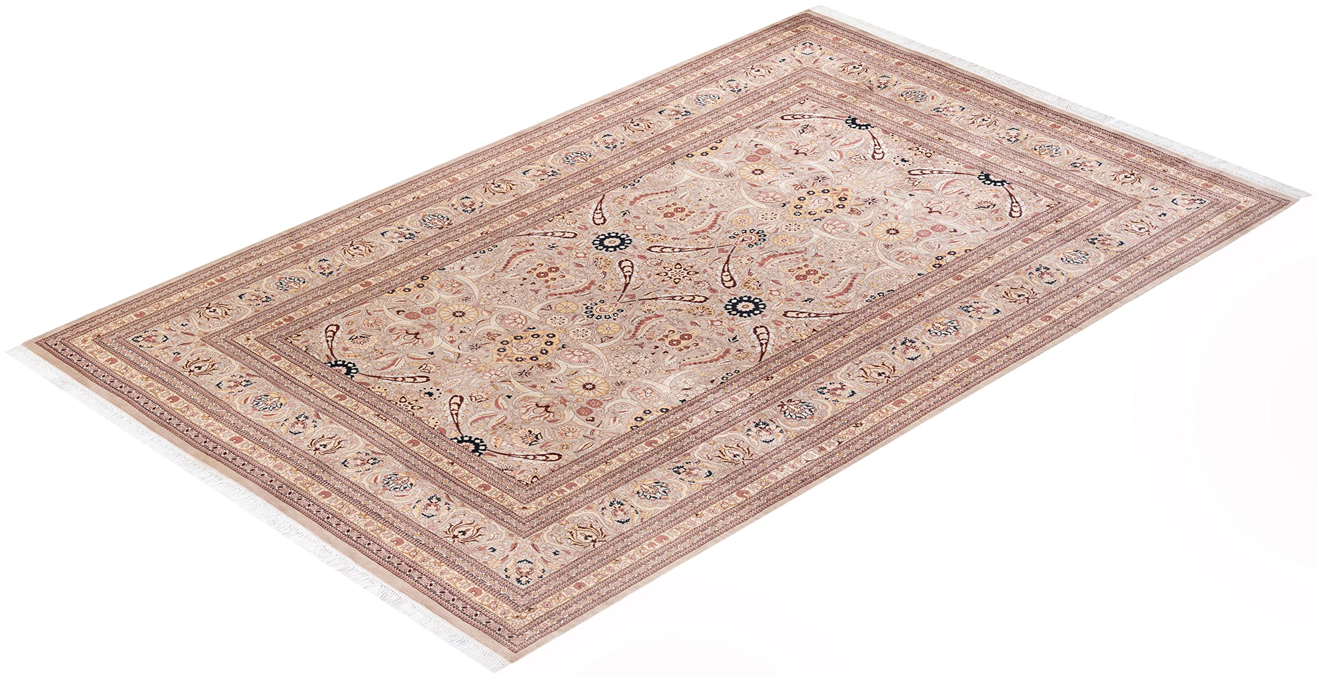 Handmade Wool Oriental Mogul Beige 6x9 Area Rug - Traditional Hand-Knotted One-of-a-Kind Solo Rugs for Living Room, Bedroom & Home Decor