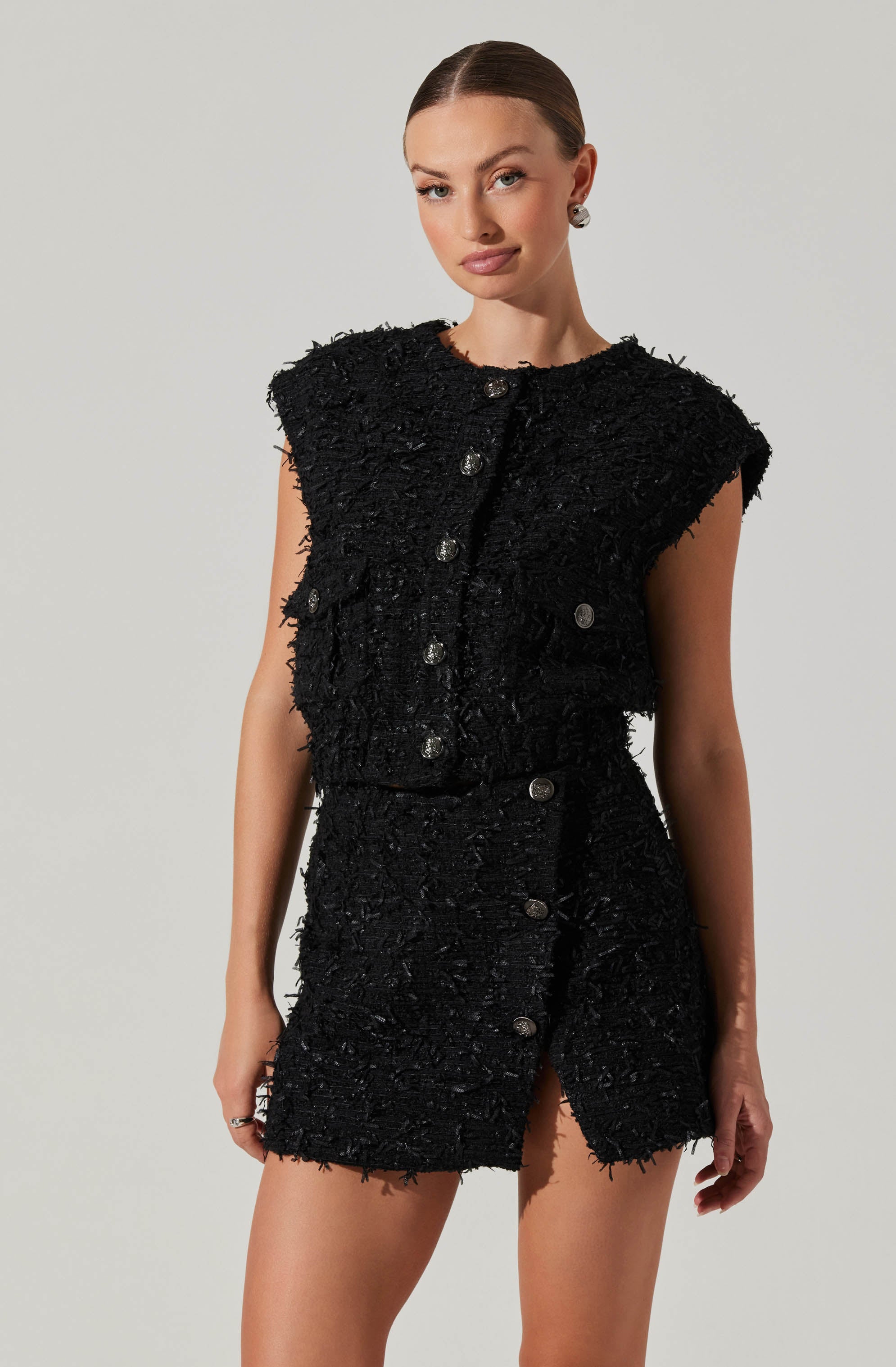 Pedrine Textured Tweed Mini Skirt - Women's Fashion Stretchable High Waist Pleated Skirt for Party, Dating & Office Wear