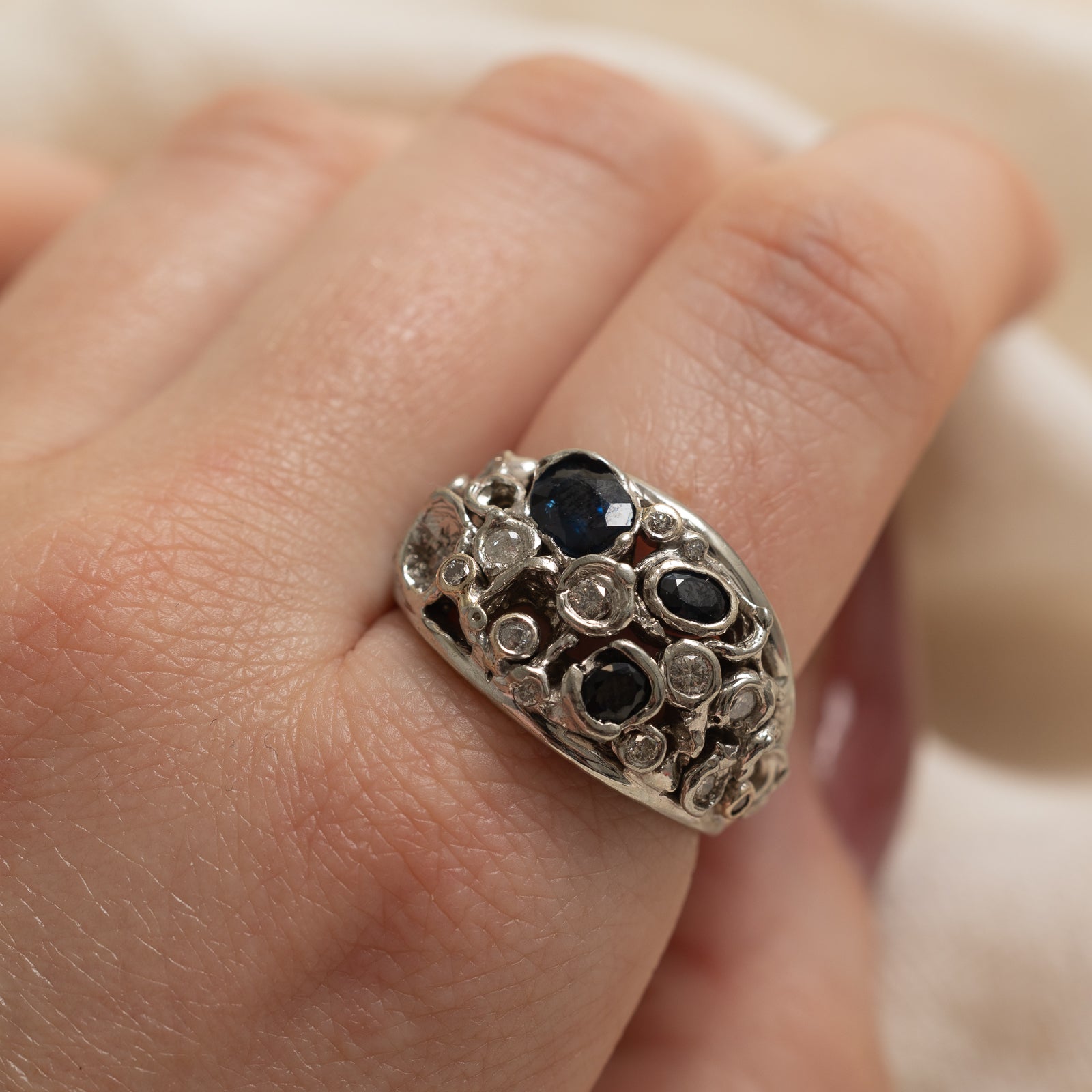 1.60ctw Sapphire & Diamond Cocktail Ring for Women | 0.31ctw Genuine Diamond Accents | Size 9.75 | Elegant Evening Party Jewelry Gift for Her | Perfect for Weddings, Anniversaries & Special Occasions