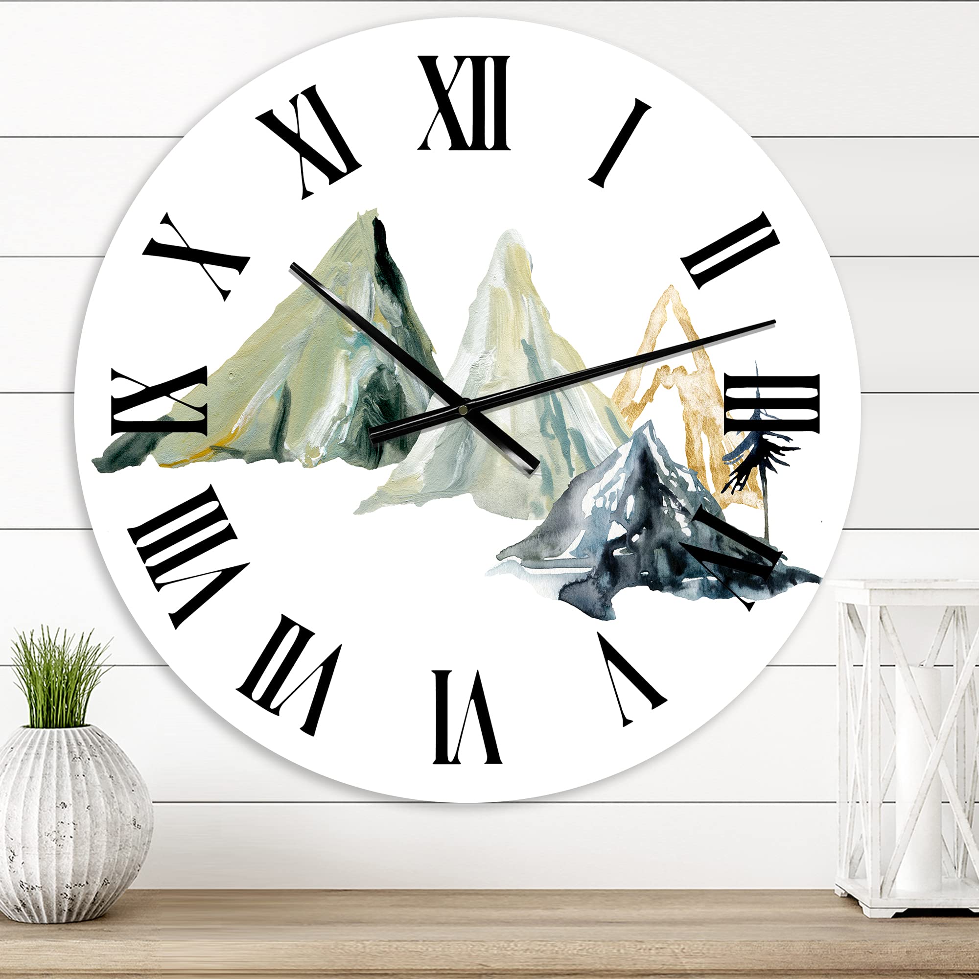 DesignQ Modern Wall Clock - Winter Minimalistic Dark Blue Mountain Landscape - Large Nature-Inspired Wall Art for Living Room, Bedroom & Office Decor - Perfect for Home, Office & Gifts