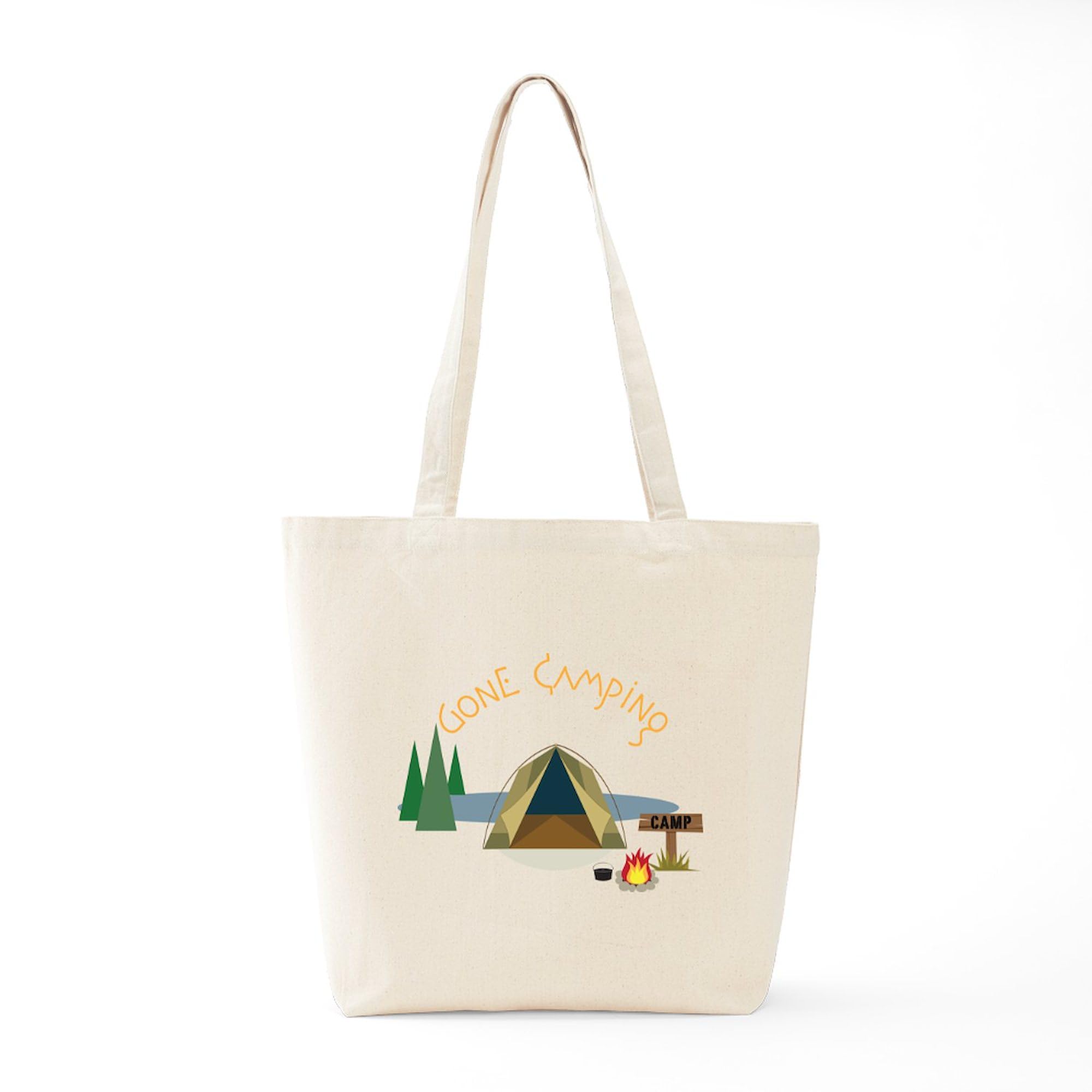 Gone Camping Tote Bag - Natural Canvas Reusable Shopping Bag for Outdoor Adventures, Groceries & Beach Trips