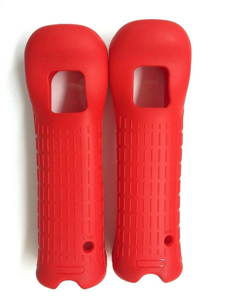 2 Pack Red Silicone Skin Cover Case with Wrist Strap for Nintendo Wii Remote Controller - Protective Grip for Gaming, Party Play & Family Entertainment