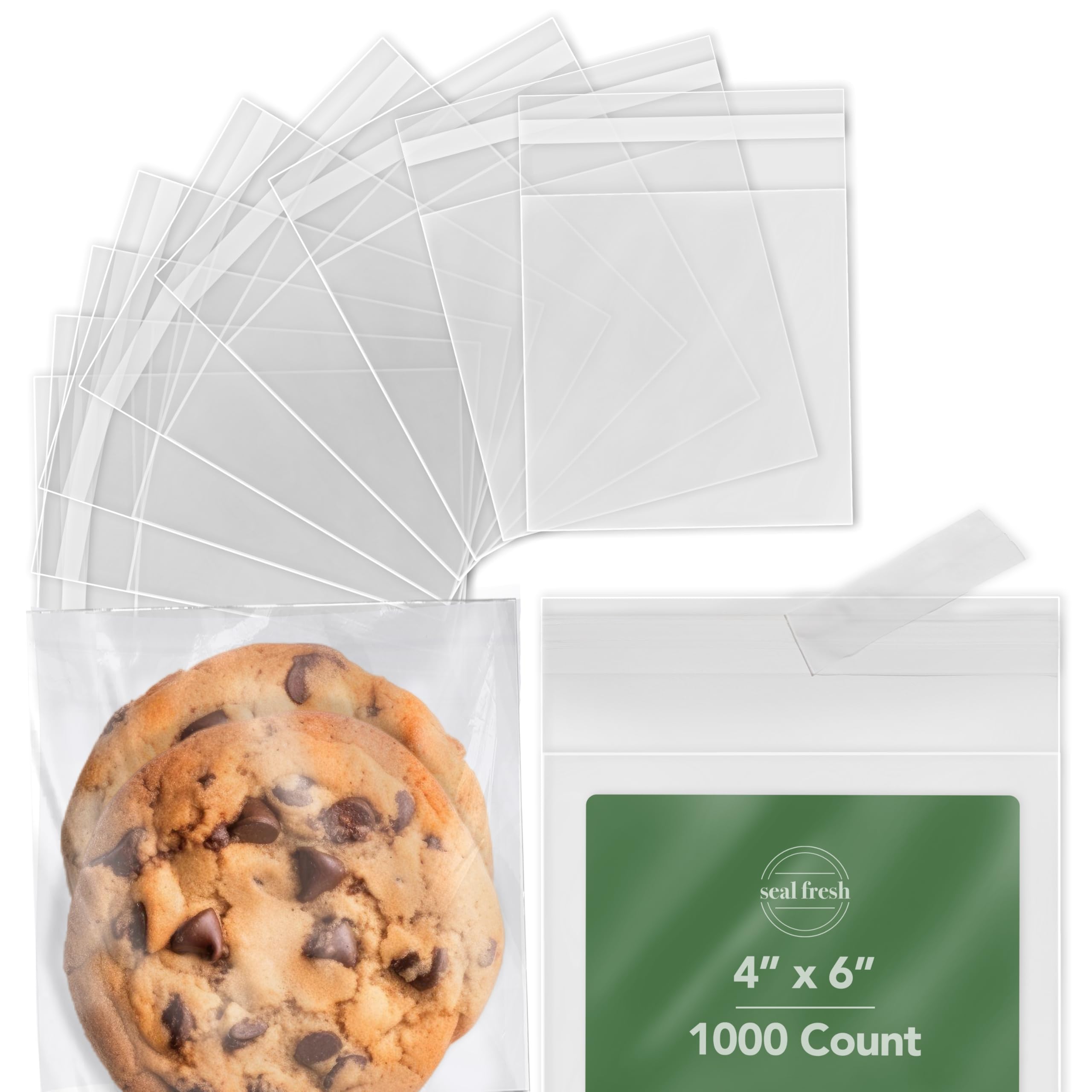 Self-Sealing Cellophane Bags 4x6 Inches (1000 Pack) - Clear Resealable Plastic Treat Bags for Cookies, Candy, Pastries & Bakery Packaging - Perfect for Party Favors, Wedding Treats & Gift Packaging