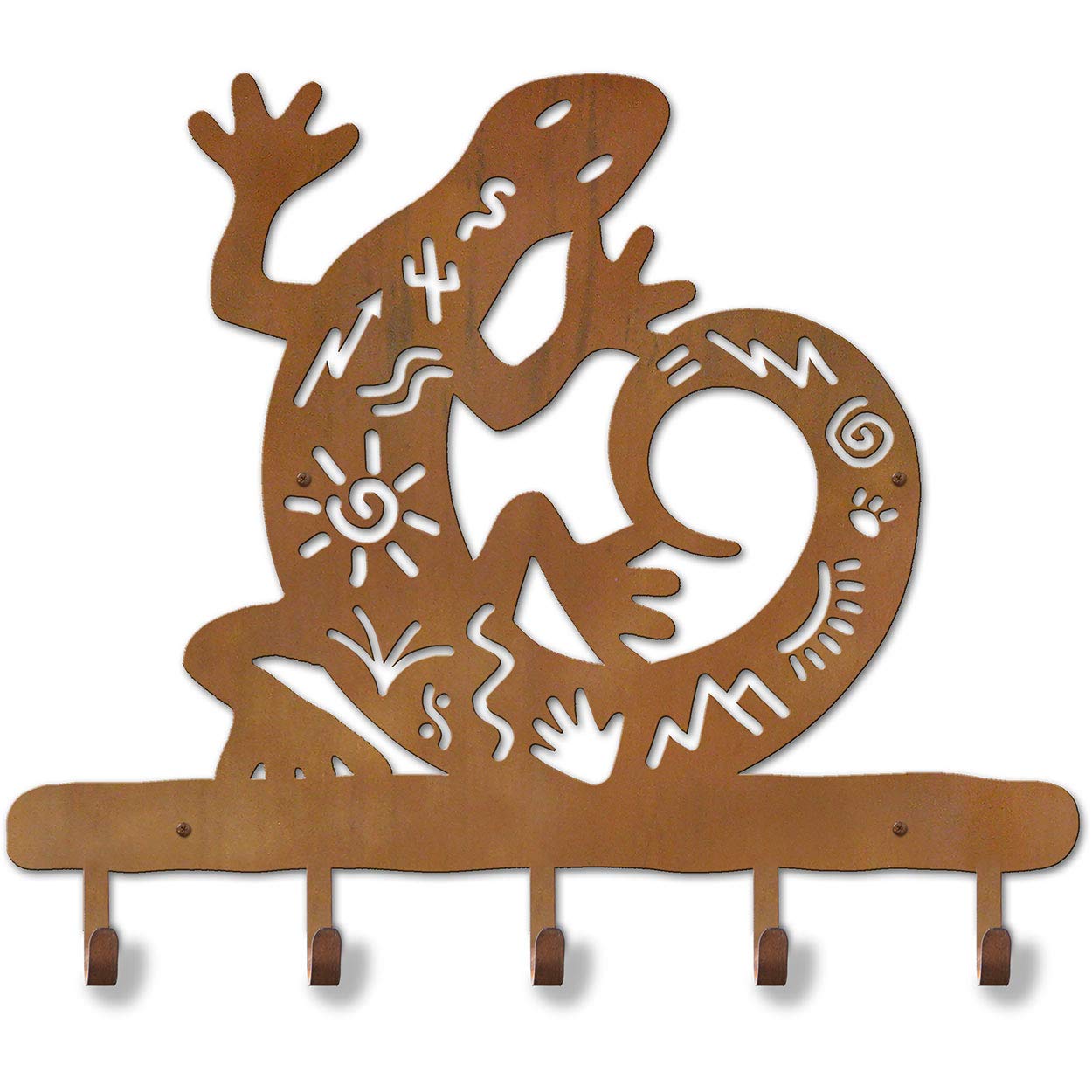 Cold Nose Creations 24-inch Southwest Style Petroglyph Lizard Decorative Metal Wall Hook - 5-Hook Coat Rack for Hats, Jackets & Home Decor | Perfect for Entryway, Bedroom & Western-Themed Spaces
