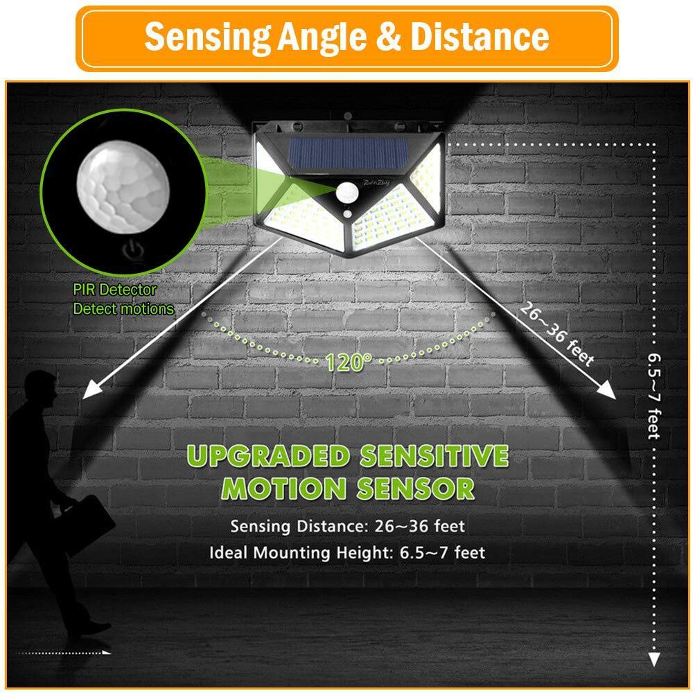 2 Pack Solar Lights Outdoor with Motion Sensor - 100 LED Solar Fence Lights IP65 Waterproof Black for Garden, Pathway, Patio & Yard Security Lighting