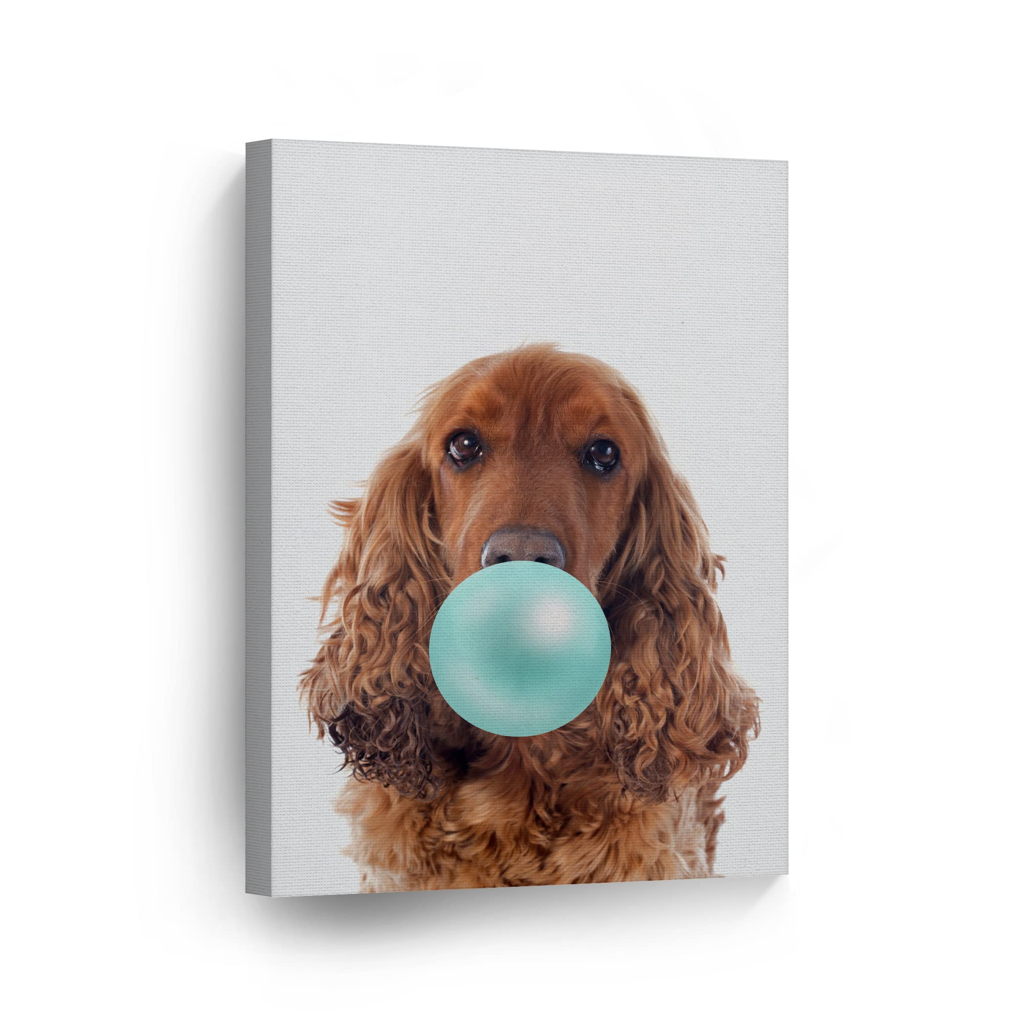 English Cocker Spaniel Chewing Teal Blue Bubble Gum - Pop Art Canvas Wall Print (36x24 inches) | Unique Pet Lover Gift for Dog Owners | Vibrant Animal Art for Living Room, Bedroom, Nursery & Office Decor | Perfect for Dog-Themed Home Design & Gift Occasions