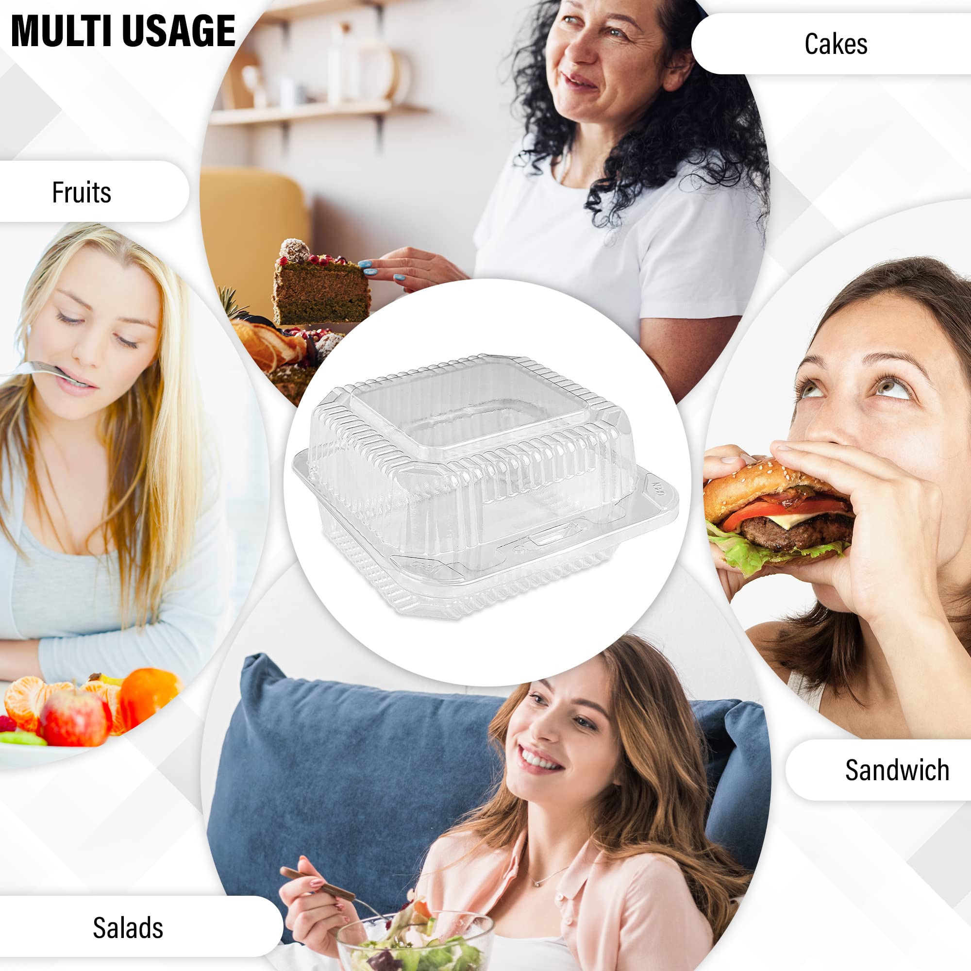 MT Products 40-Pack Clear Plastic Square Hinged Food Storage Containers 5x5x2.75 Inch & 25-Pack Aluminum Foil Half Size 9x13 Inch Baking Pans - Airtight Meal Prep Containers for Kitchen Organization & Disposable Foil Pans for Parties, Catering, and Holiday Cooking