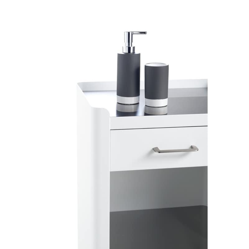 DON HIERRO - White Stainless Steel Bathroom Cabinet on Wheels with Storage, Mobile Utility Cart for Bathroom Organization - Perfect for Small Spaces, Apartments & Home Decor