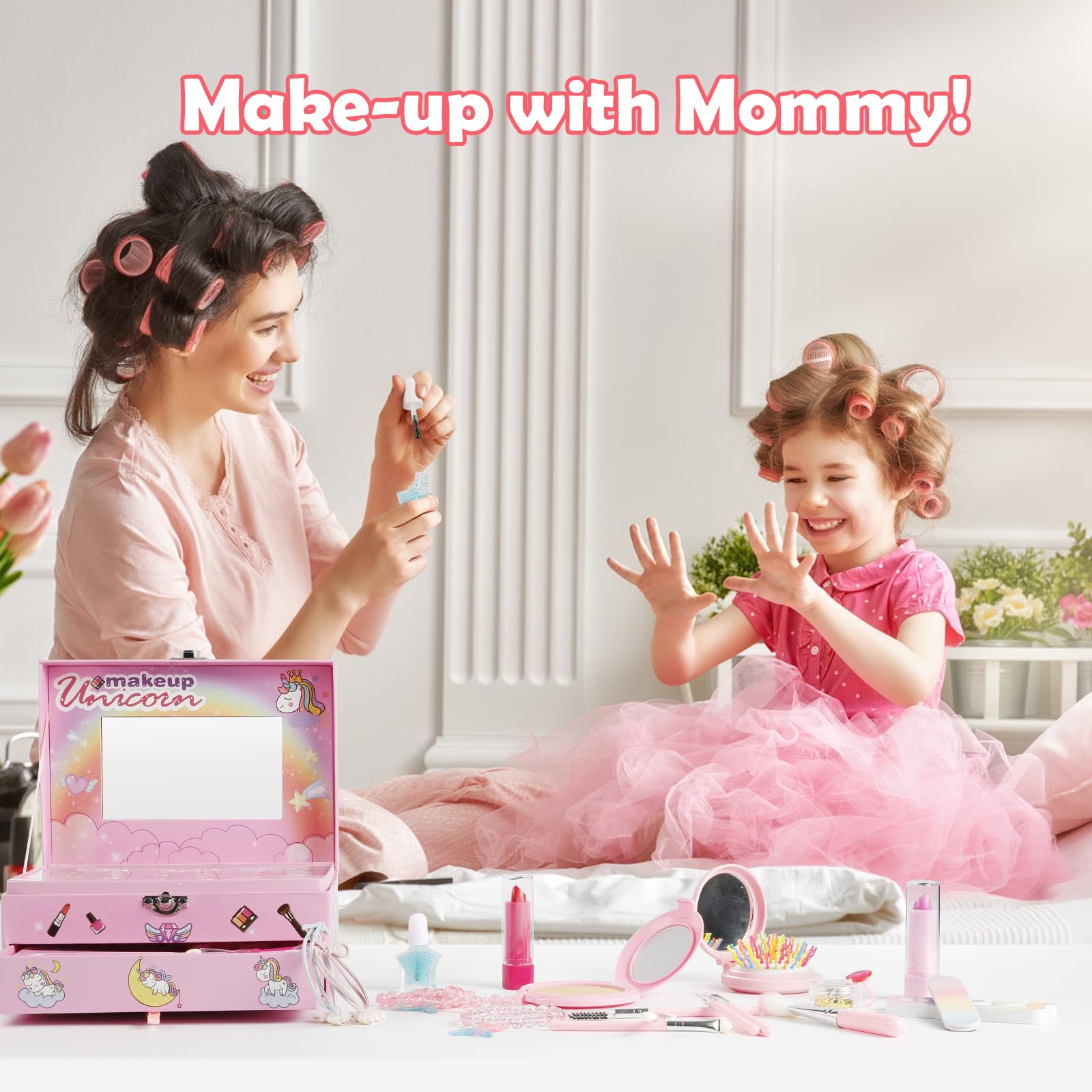 Comius Sharp 37-Piece Washable Makeup Set for Girls - Unicorn Themed Kids Makeup Kit with Travel Case, Pretend Play & Simulation Toy - Perfect Birthday Gift for Ages 3-10 - Great for Parties, Dress-Up & Role Play