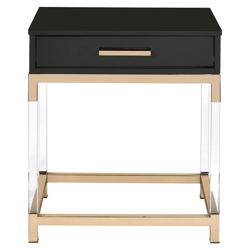 Acme Adiel Rectangular Wooden End Table with Storage Drawer - Black & Gold Nightstand for Bedroom, Living Room & Office