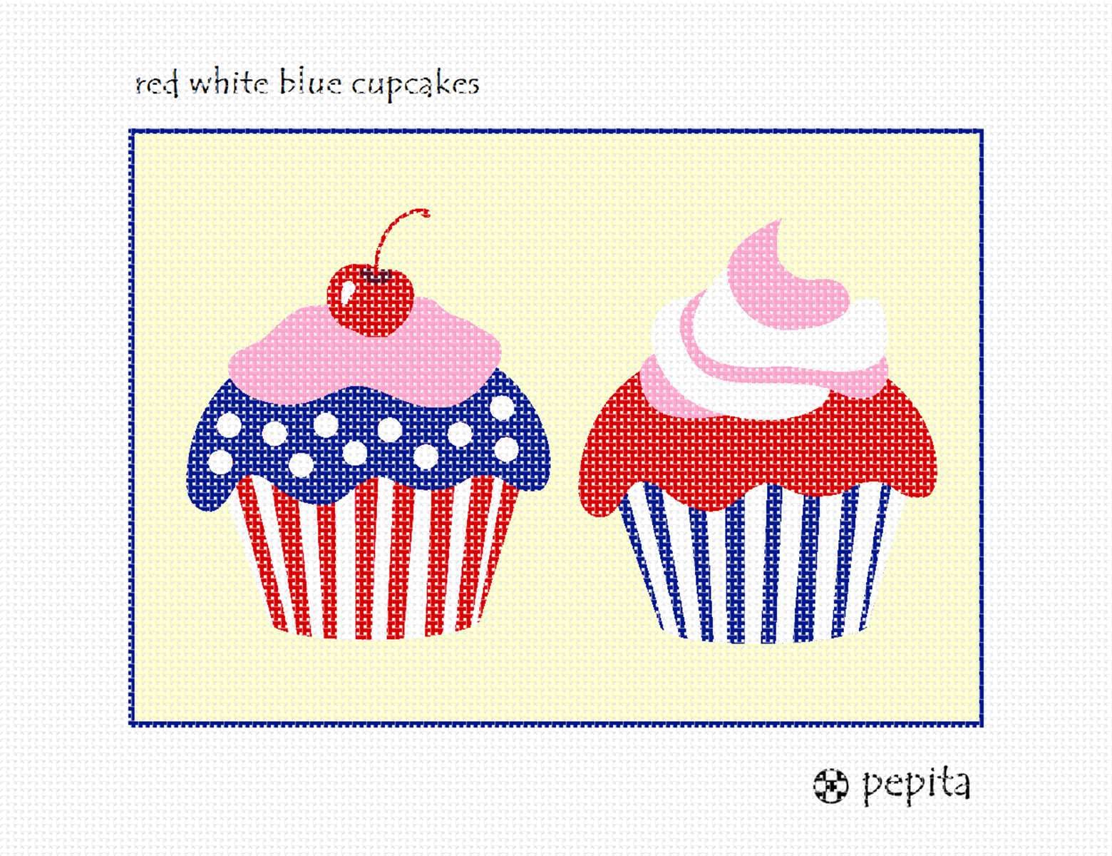 Pepita Needlepoint Kit: Red White Blue Cupcakes Design (10
