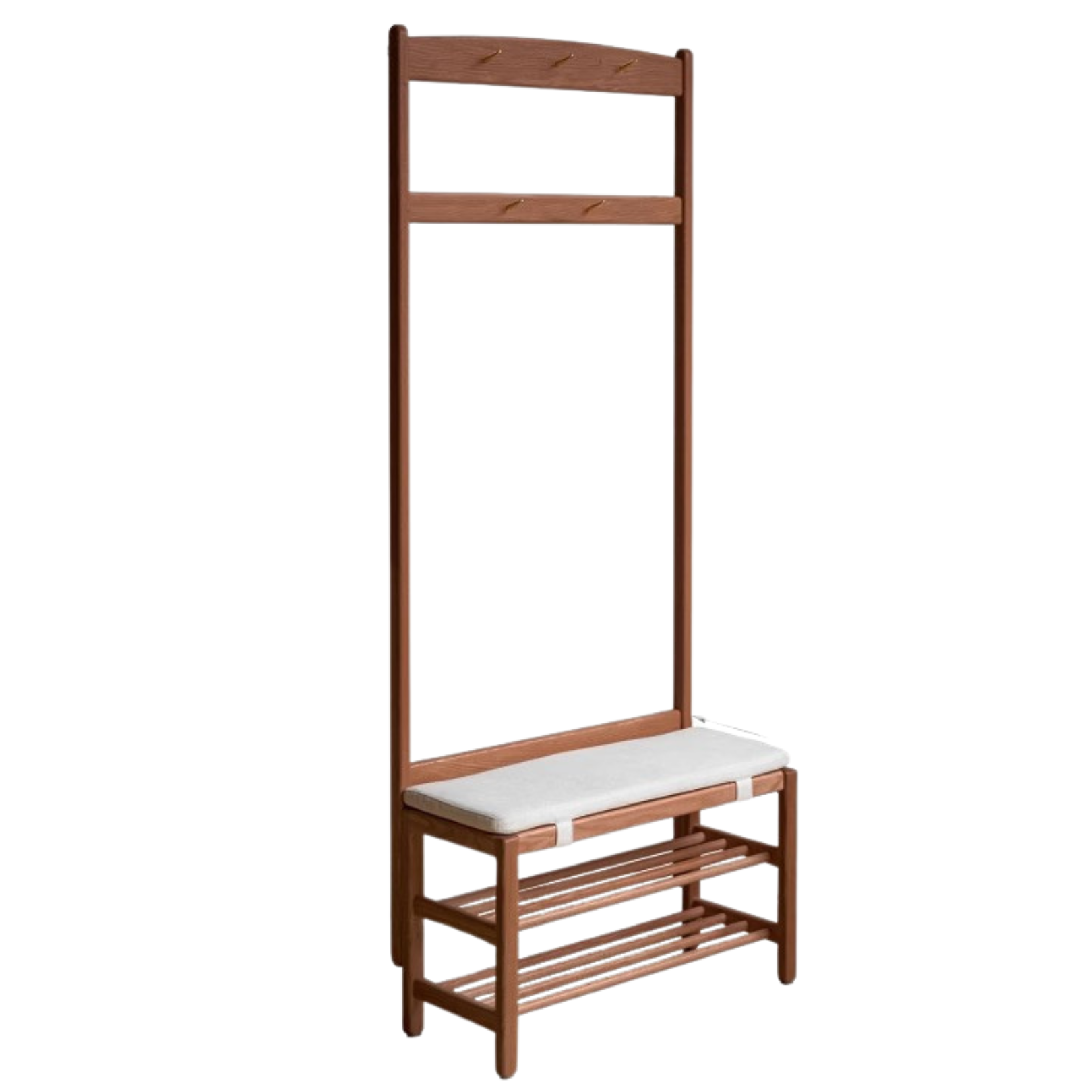 Solid Oak Wood Shoe Bench with Hooks - Entryway Organizer & Shoe Storage Stool for Hallway, Bedroom, or Mudroom