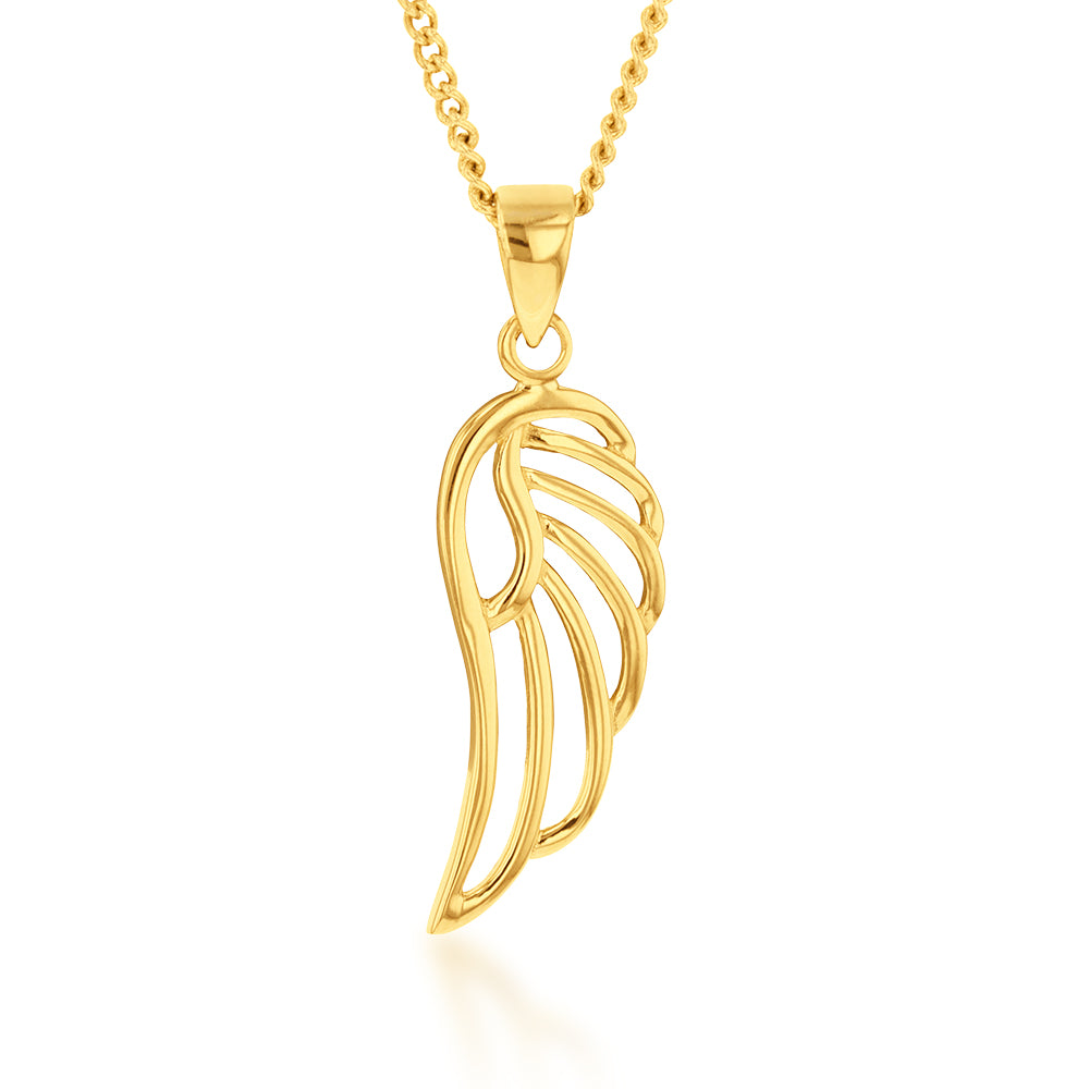 9ct Yellow Gold Angel Wing Pendant Necklace for Women - Elegant Religious Jewelry Gift for Christmas, Baptism & Special Occasions