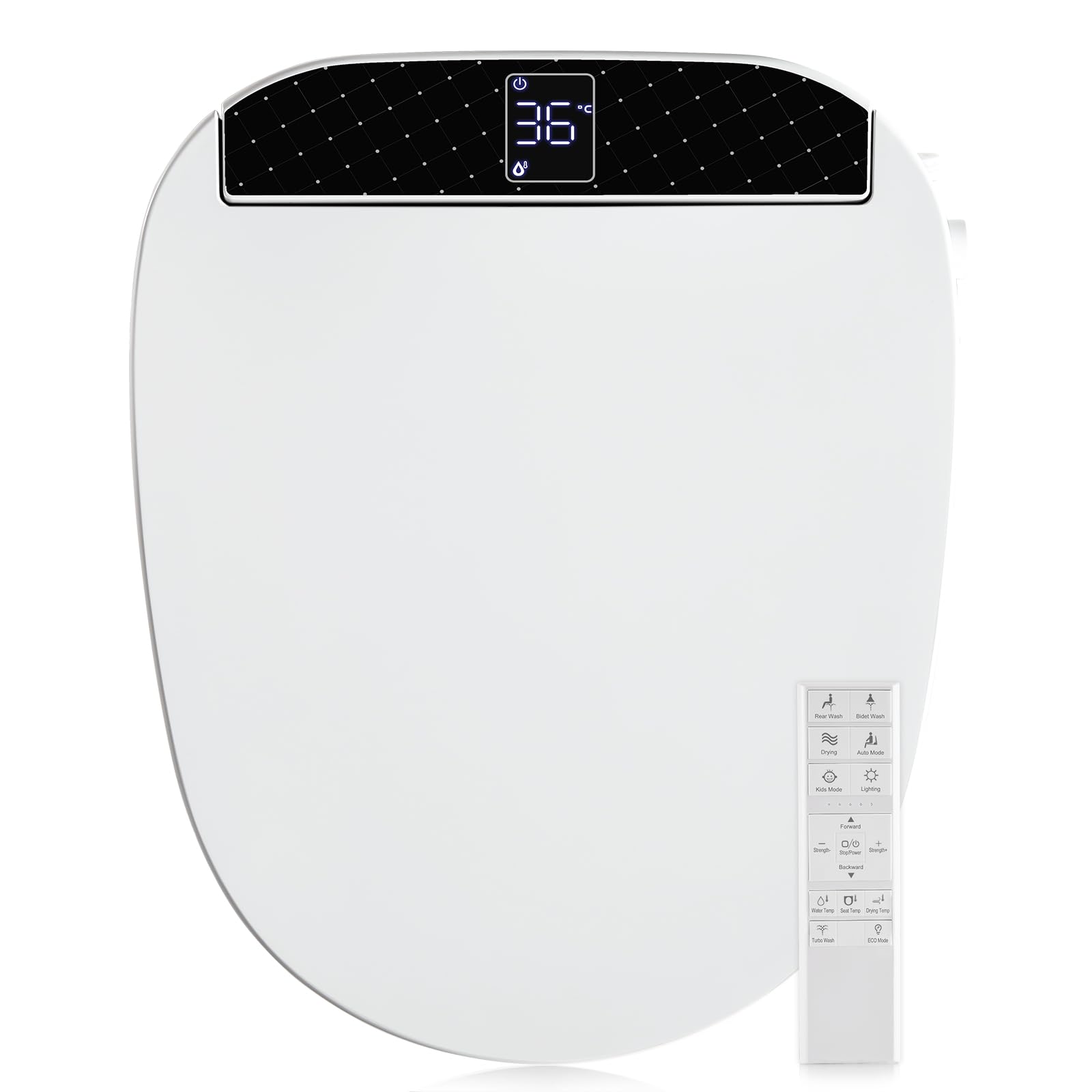 Combier CMA210DS-B Smart Bidet Toilet Seat with Turbo Wash, Wireless Remote & Side Panel - Adjustable Heated Seat, Warm Water, Air Dryer & Multiple Spray Modes for Round Toilets - Perfect for Modern Bathrooms & Elderly Comfort
