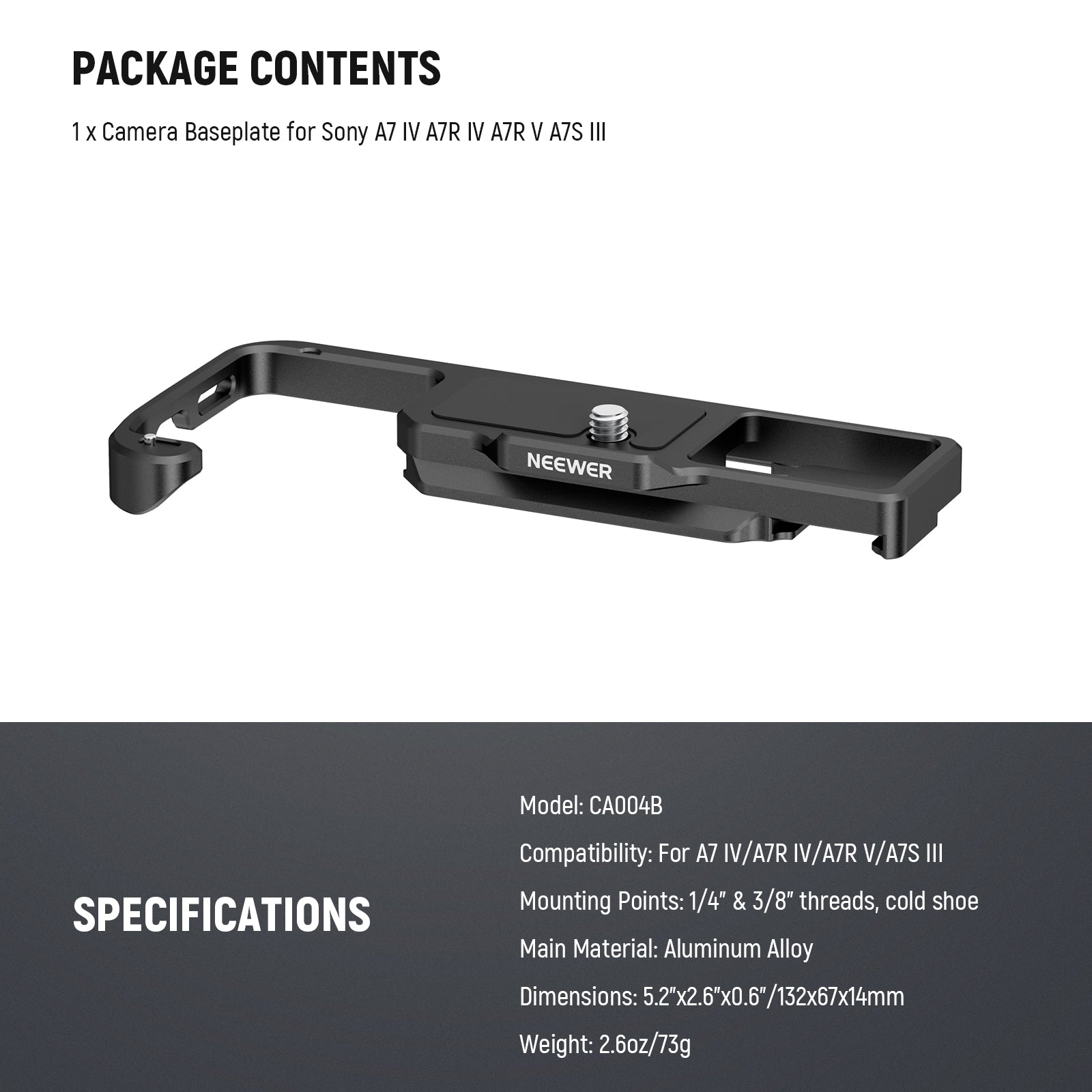 NEEWER CA004B Camera Baseplate for Sony A7 IV, A7R IV, A7R V, A7S III - DJI Gimbal Compatible - Perfect for Vlogging, Filmmaking & Photography