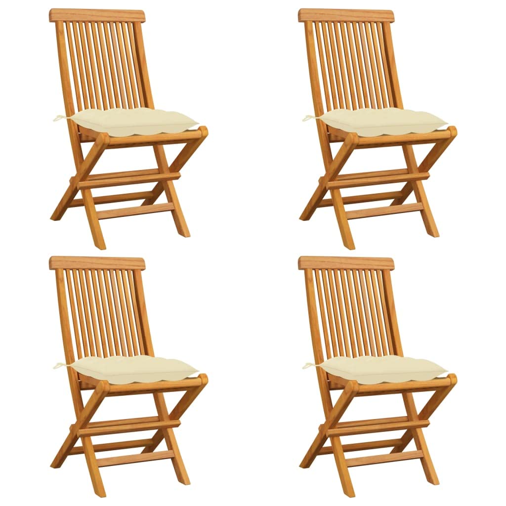 4-Piece Teak Wood Patio Chairs Set with Cream White Cushions - Outdoor Garden, Poolside, Deck & Backyard Furniture for Relaxing & Entertaining