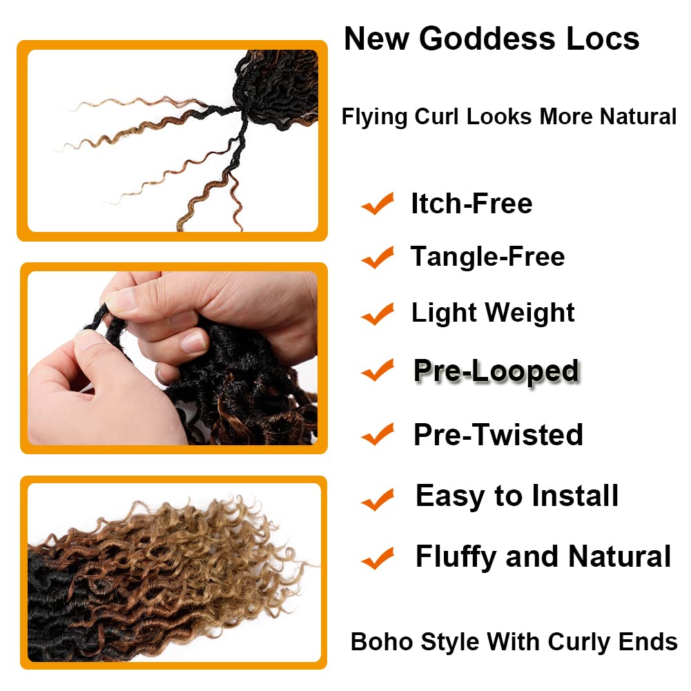 18 Inch Faux Locs Crochet Hair - 7 Packs Pre-looped Goddess Locs with Curly Ends (1B/30/27#) | Soft & Natural Looking River Locs for Women | Perfect for Protective Styling, Weddings & Everyday Wear